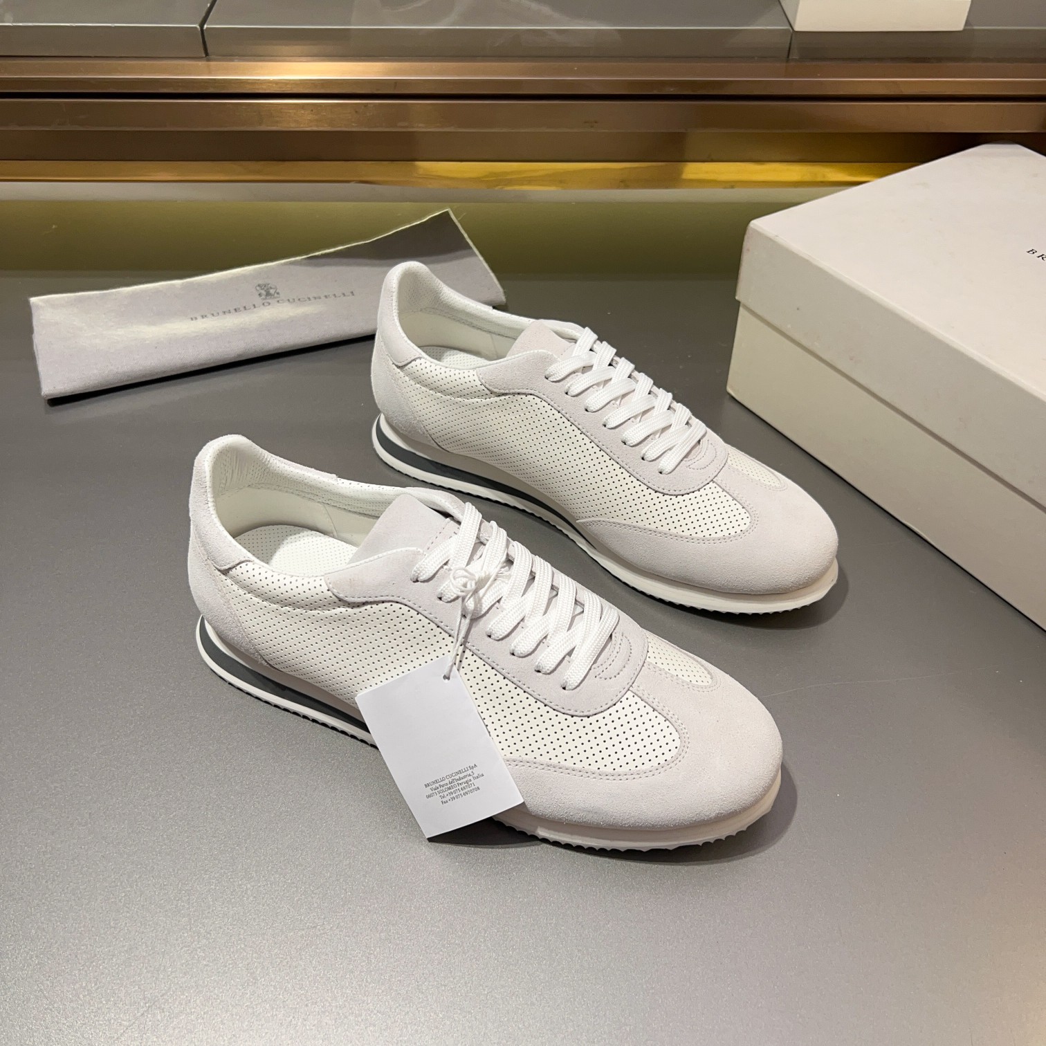 Brunello Cucinelli Men's White Leather & Suede Lace-Up Sneakers 9 a1713353649296 5736