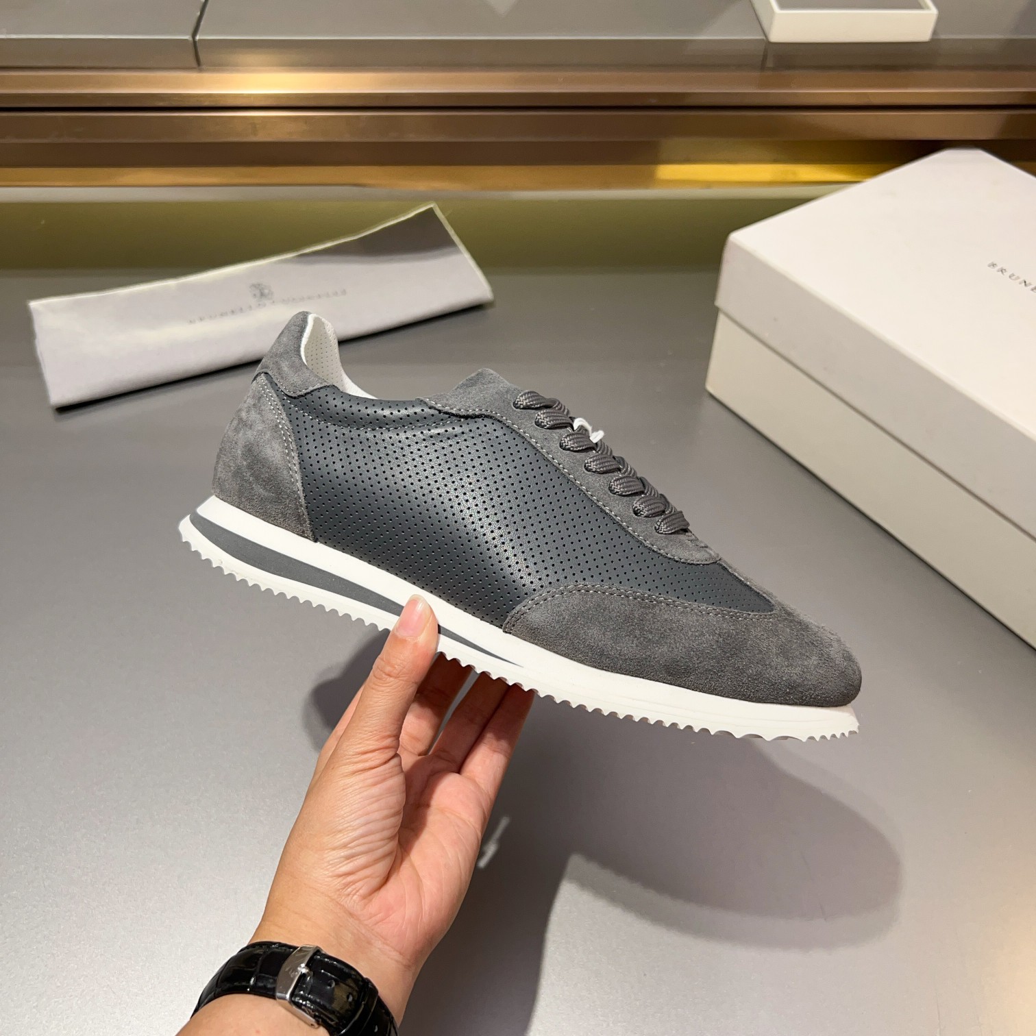 Brunello Cucinelli Men's Suede & Leather Lace-Up Sneakers - Comfortable & Stylish 7 a1713353667851 3150