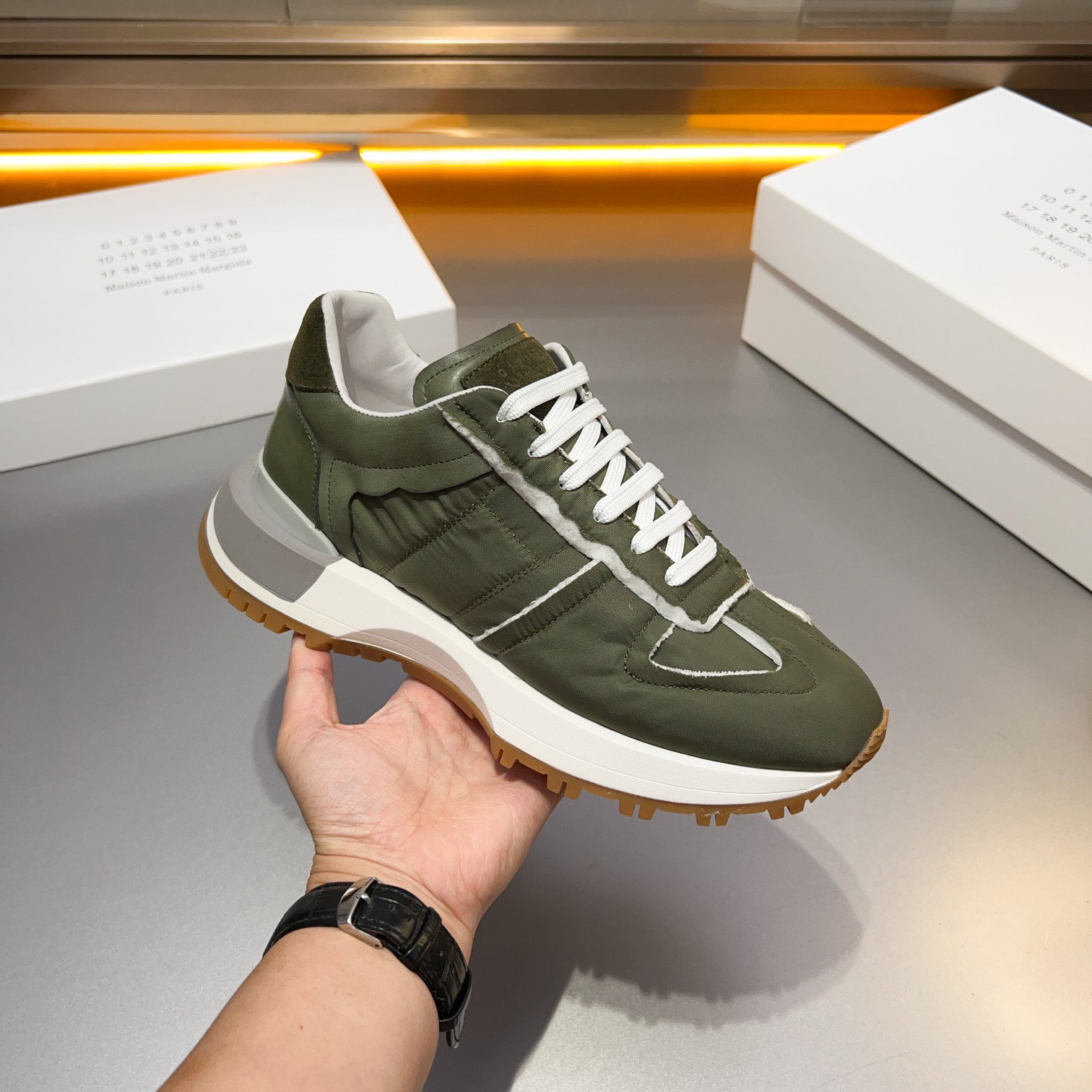 Maison Margiela MM6 Replica Retro Trainer Sneakers - Olive Green 6 a1714958196449 8287