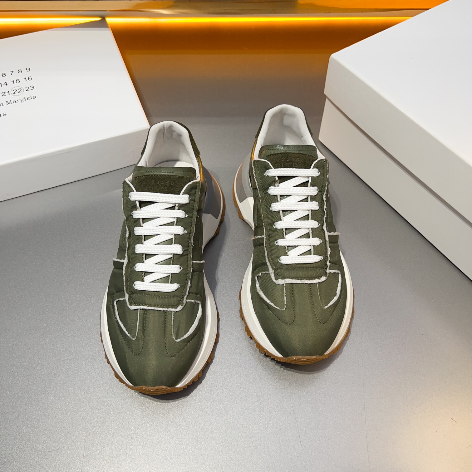 Maison Margiela MM6 Replica Retro Trainer Sneakers - Olive Green