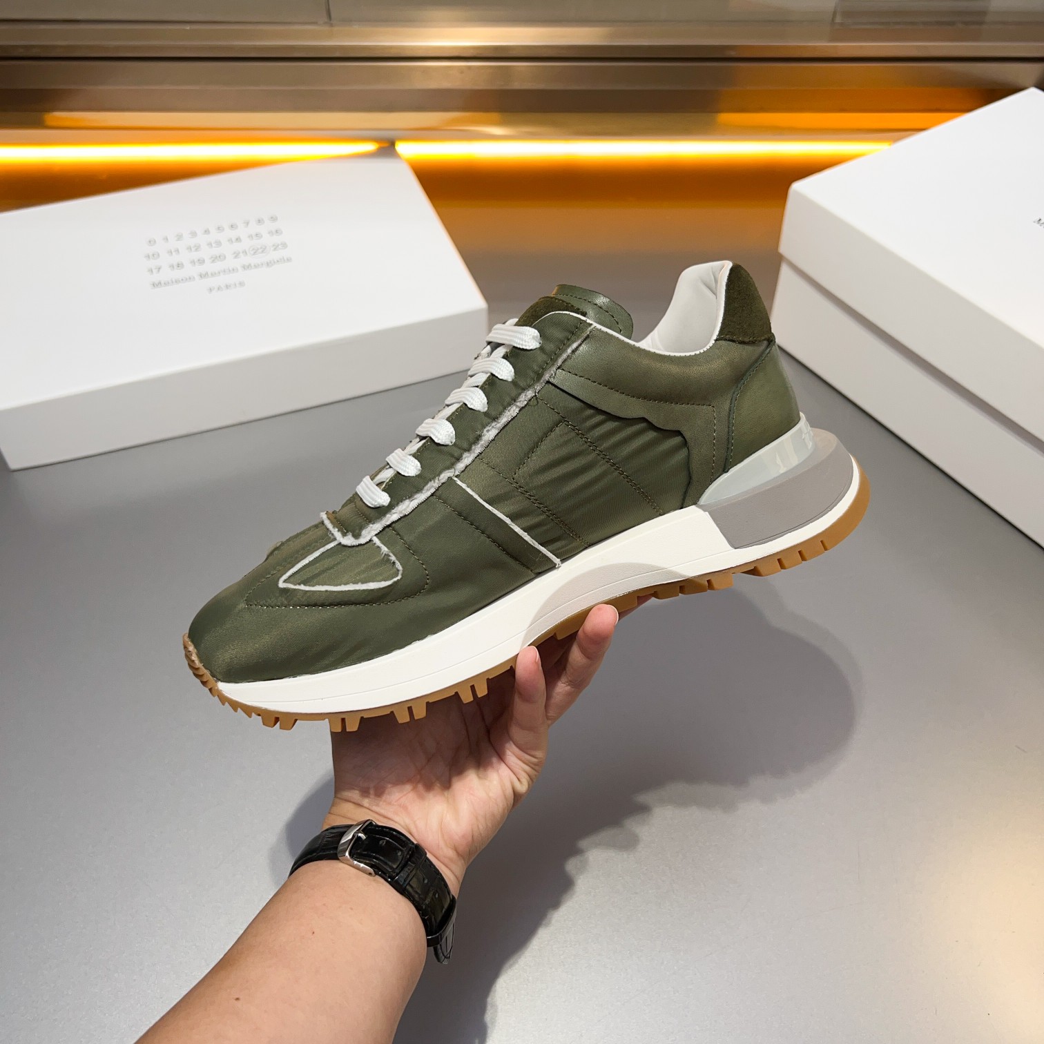 Maison Margiela MM6 Replica Retro Trainer Sneakers - Olive Green 8 a1714958197794 1348