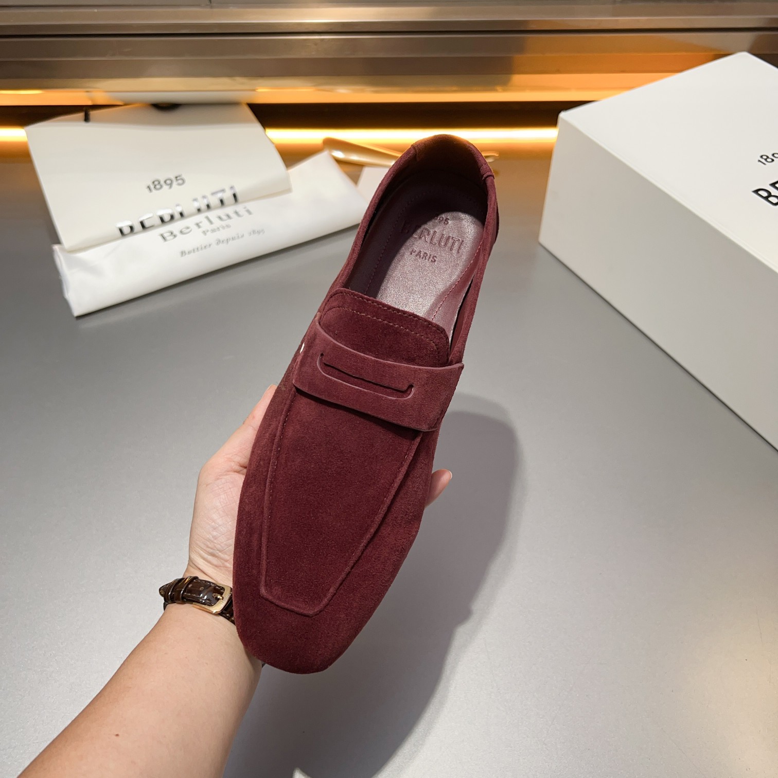 Berluti/Bruti Eden Scritto gráfico de cuero penny loafers modelos de los hombres slip-on, hecha de c