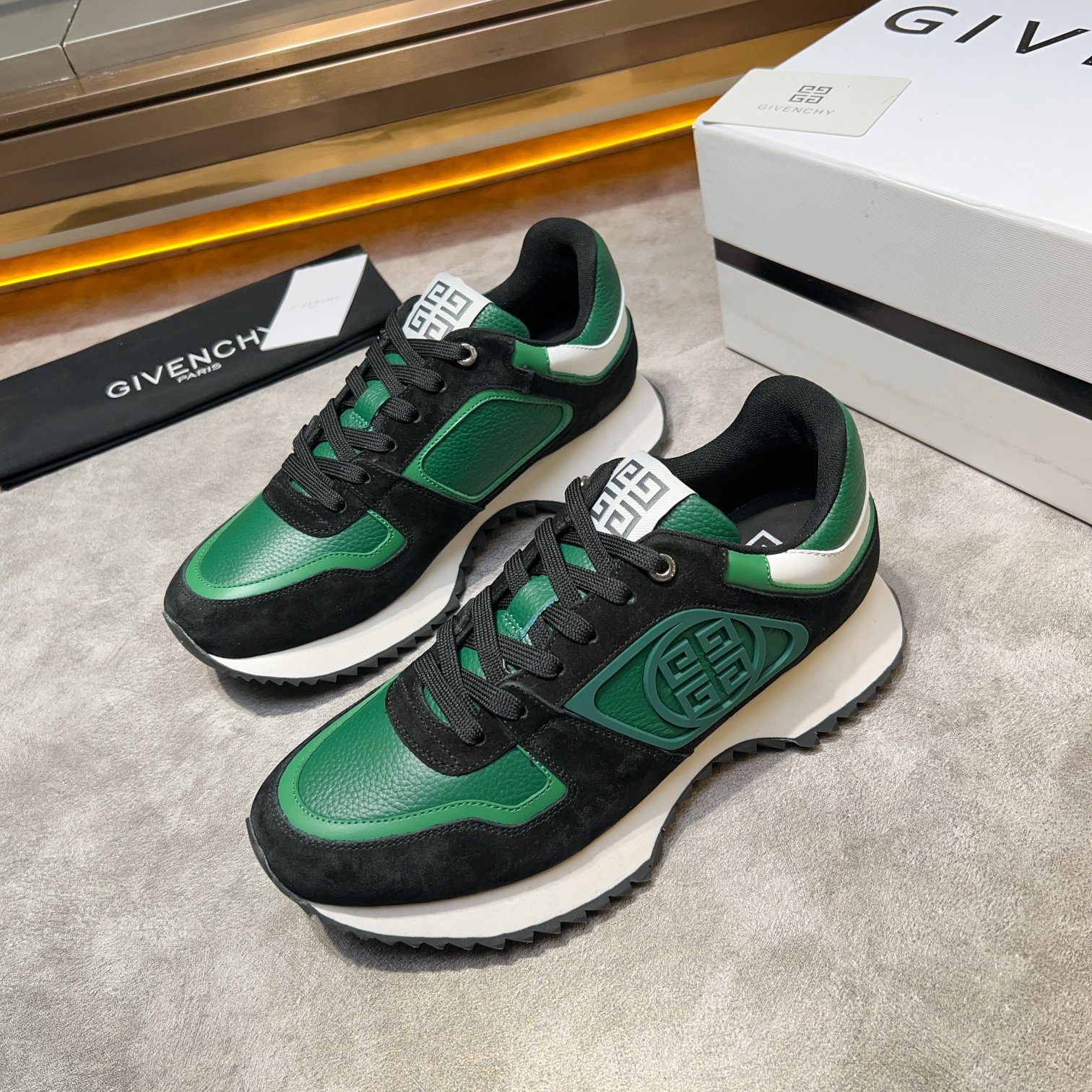 Giv 1 Men's Chunky Sneakers in Green Leather and Suede | Givenchy 3 a1733918325780 8015