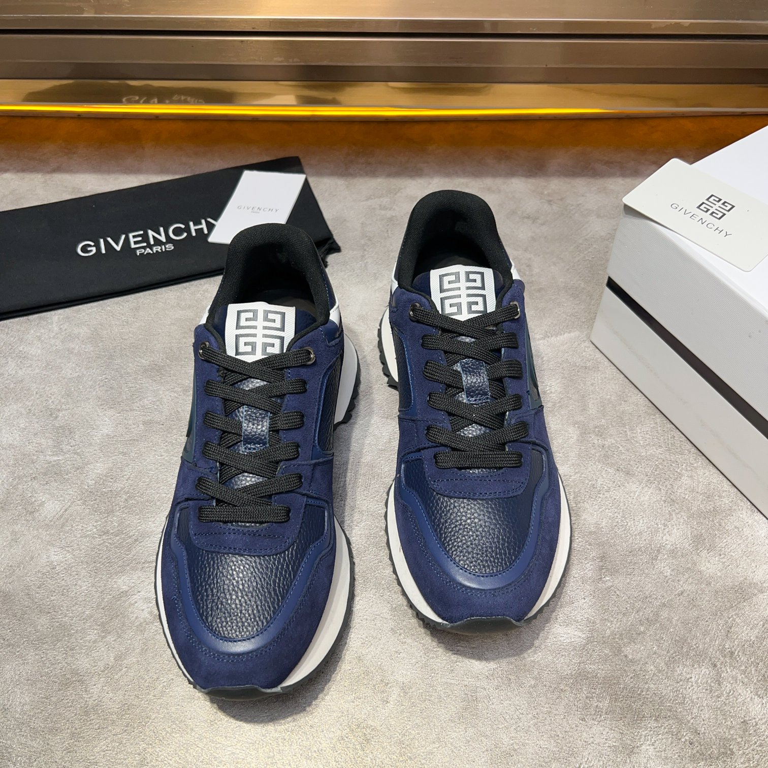 Givenchy Men's GIV 1 Sneakers Calfskin Leather Navy Blue Size 39-44