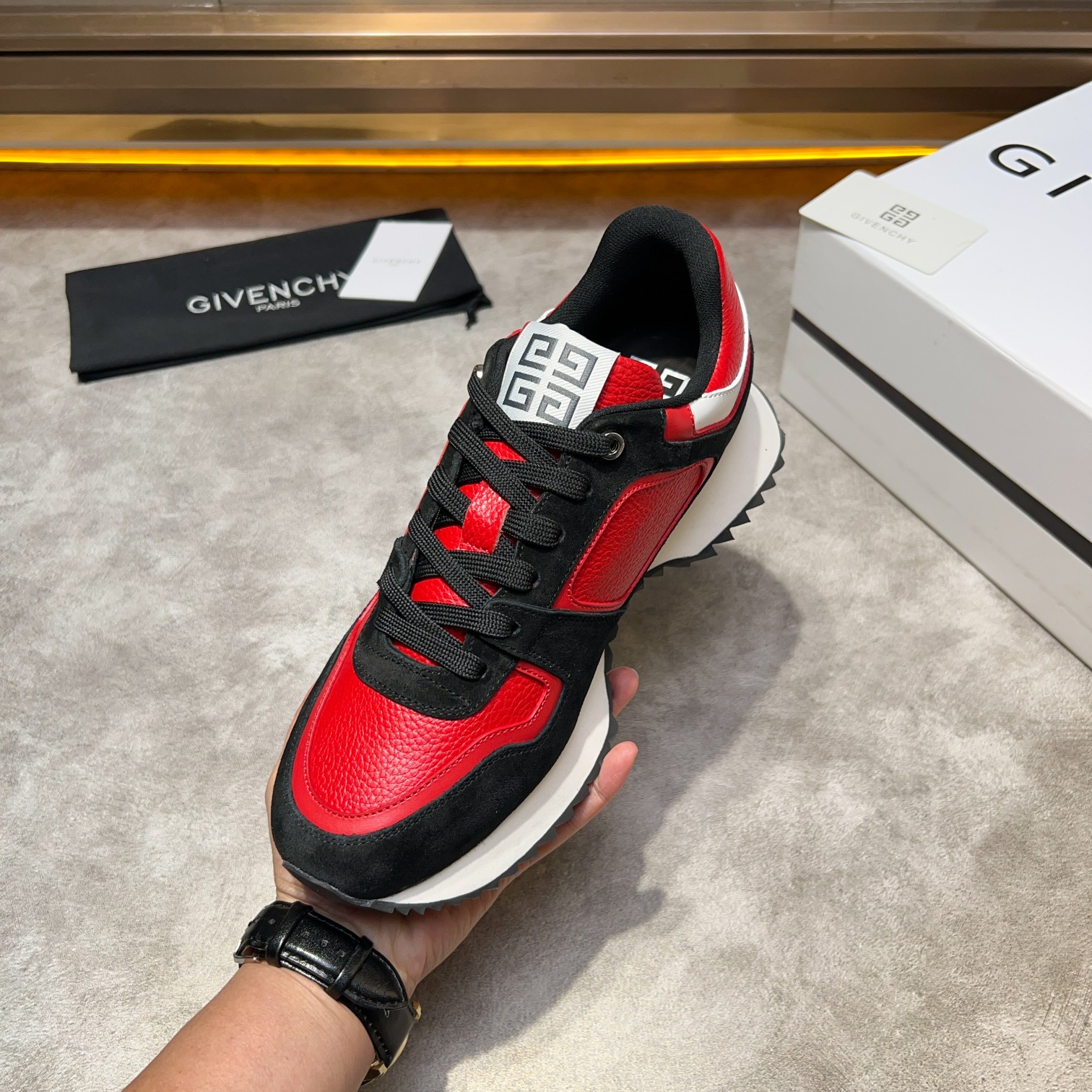 GIVENCHY Men's Giv 1 Leather & Fabric Chunky Sneakers - Red/Black 6 a1733918397924 7448