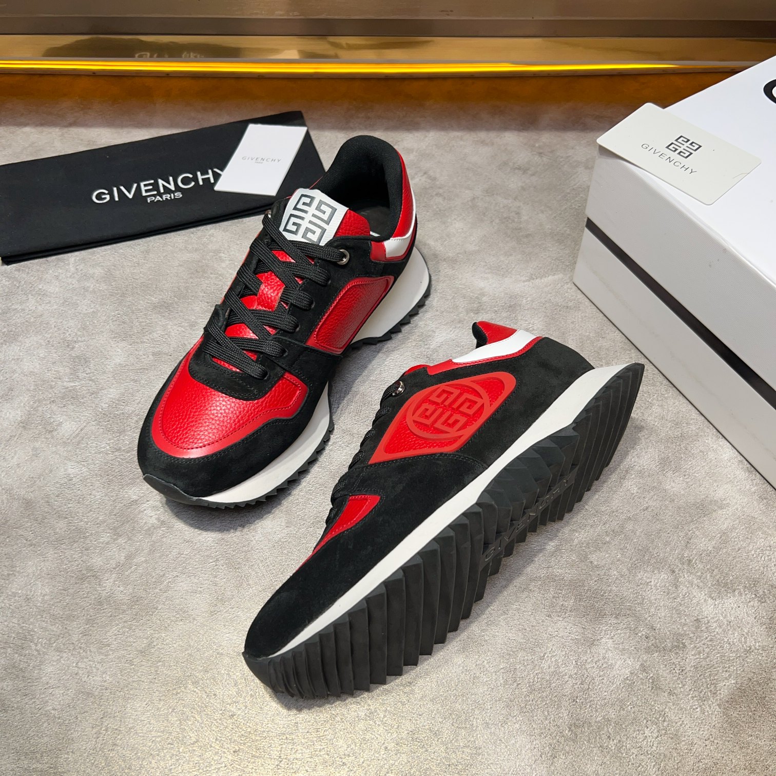 GIVENCHY Men's Giv 1 Leather & Fabric Chunky Sneakers - Red/Black 4 a1733918398065 2326