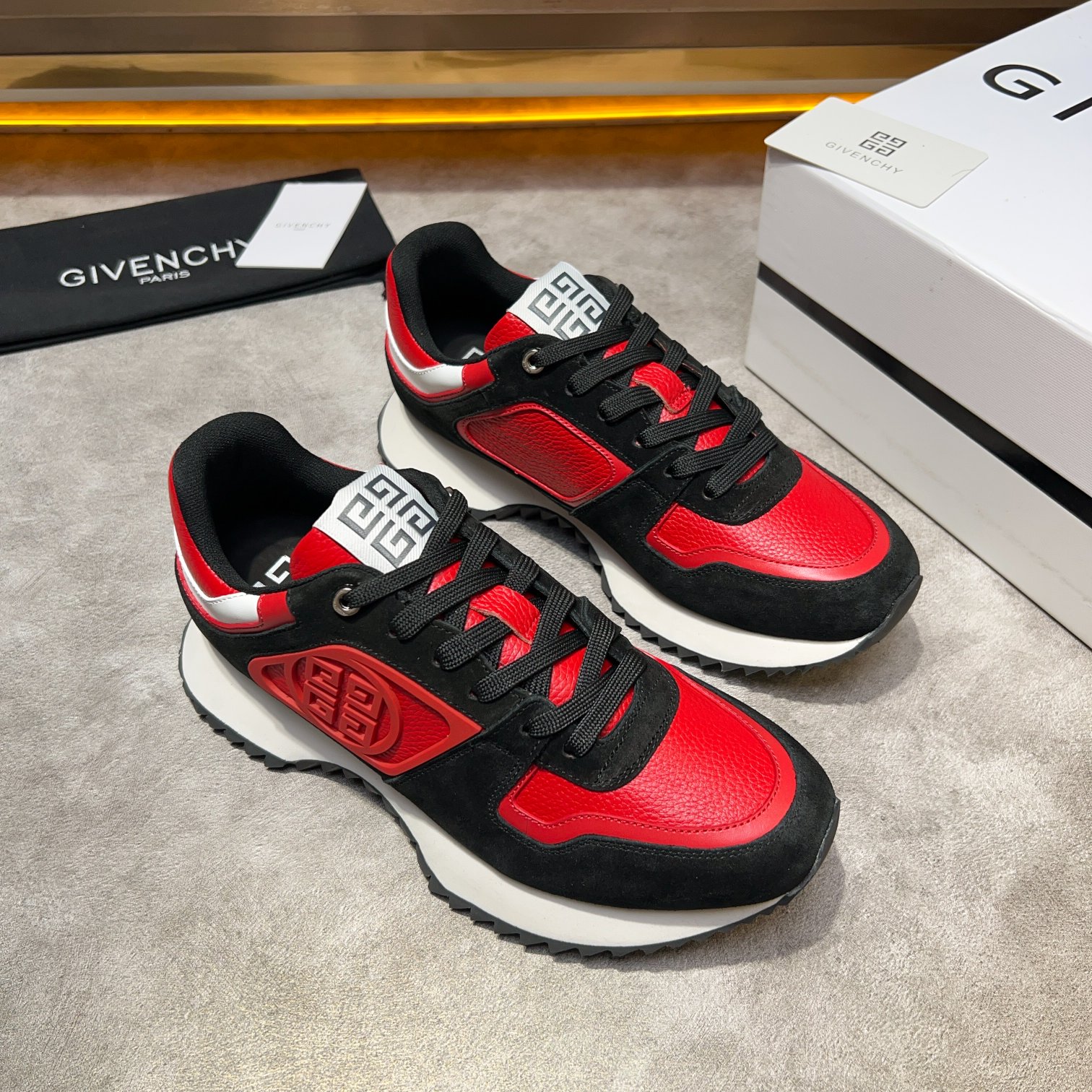 GIVENCHY Men's Giv 1 Leather & Fabric Chunky Sneakers - Red/Black 10 a1733918398967 6315