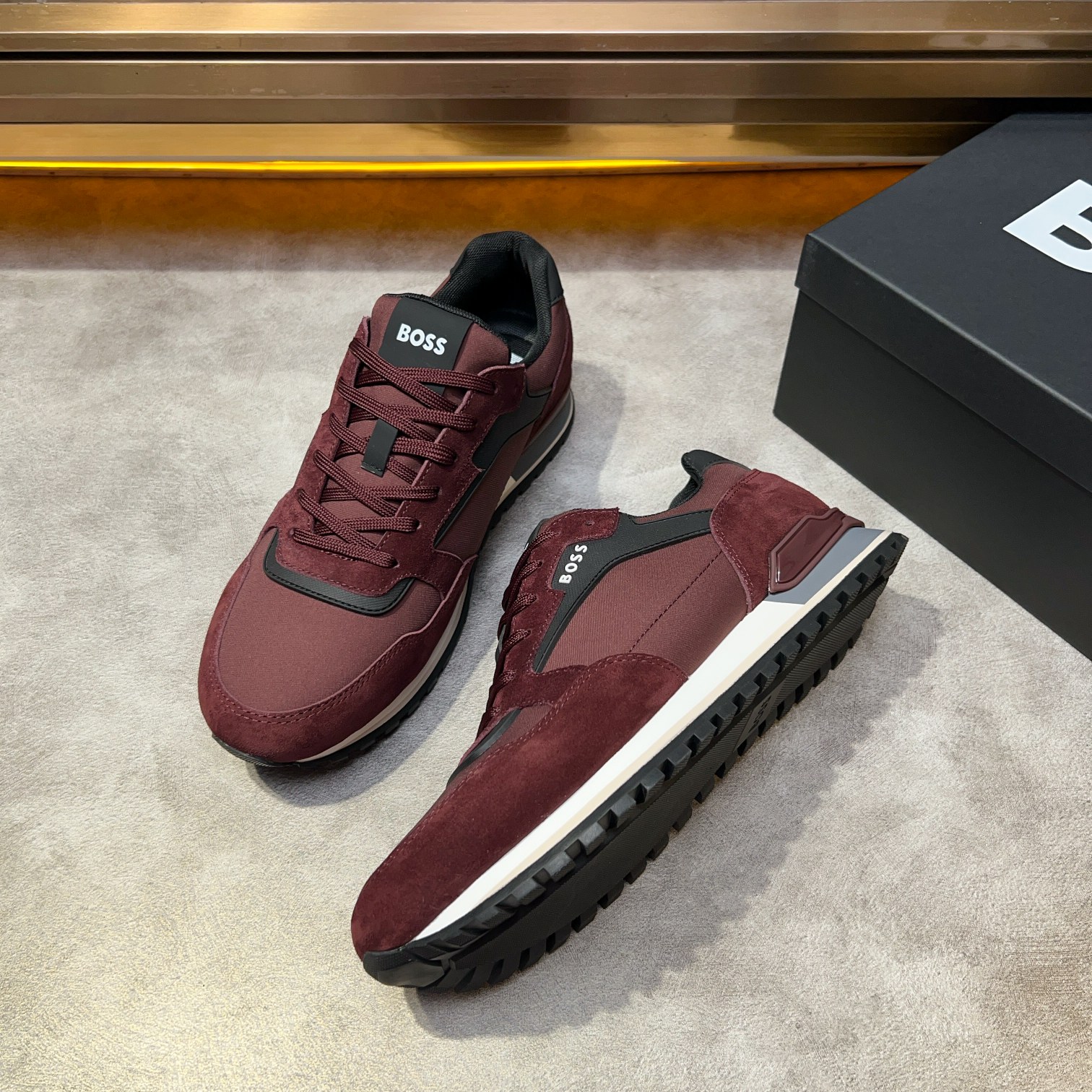 BOSS Men's Maroon Suede and Textile Lace-Up Sneakers 10 a1734131429204 5106