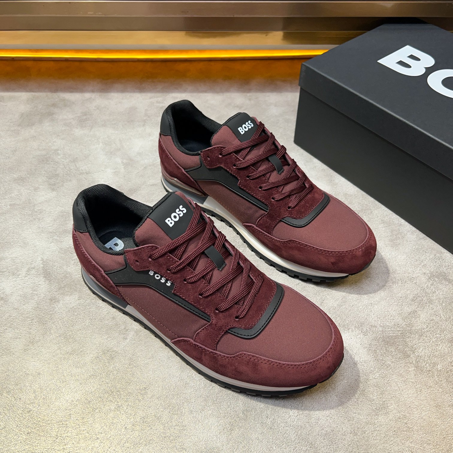 BOSS Men's Maroon Suede and Textile Lace-Up Sneakers 9 a1734131429209 5748