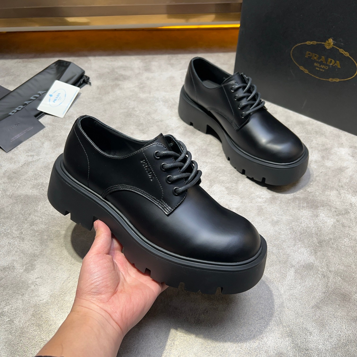 Prada Leather Lace-Up Shoes, Comfortable and Breathable, Available in Multiple Sizes 4 a1735114926353 8257