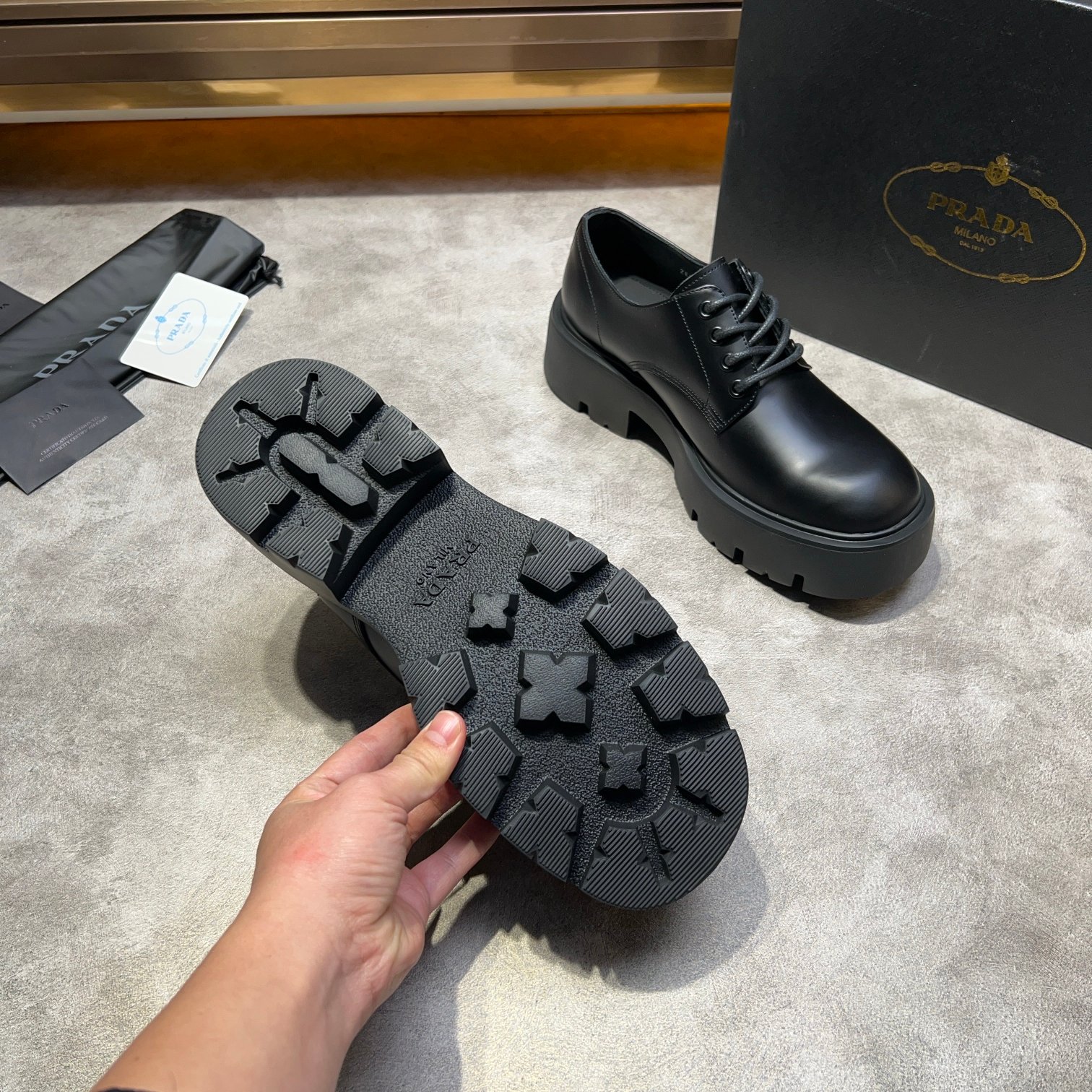 Prada Leather Lace-Up Shoes, Comfortable and Breathable, Available in Multiple Sizes 5 a1735114928112 4271