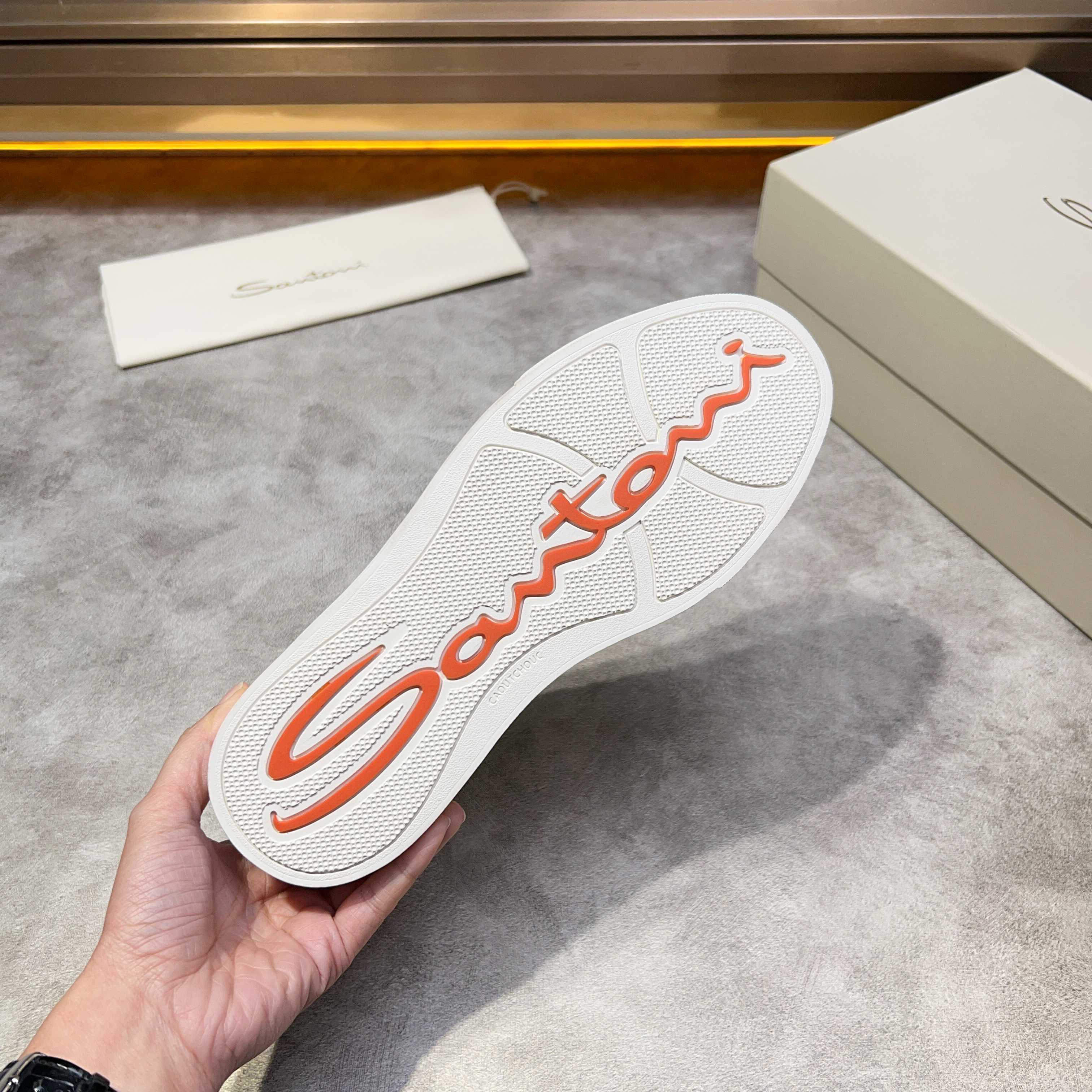 Santoni Men's White Leather Lace-Up Sneakers with Orange Accents 8 a1741780524055 6743