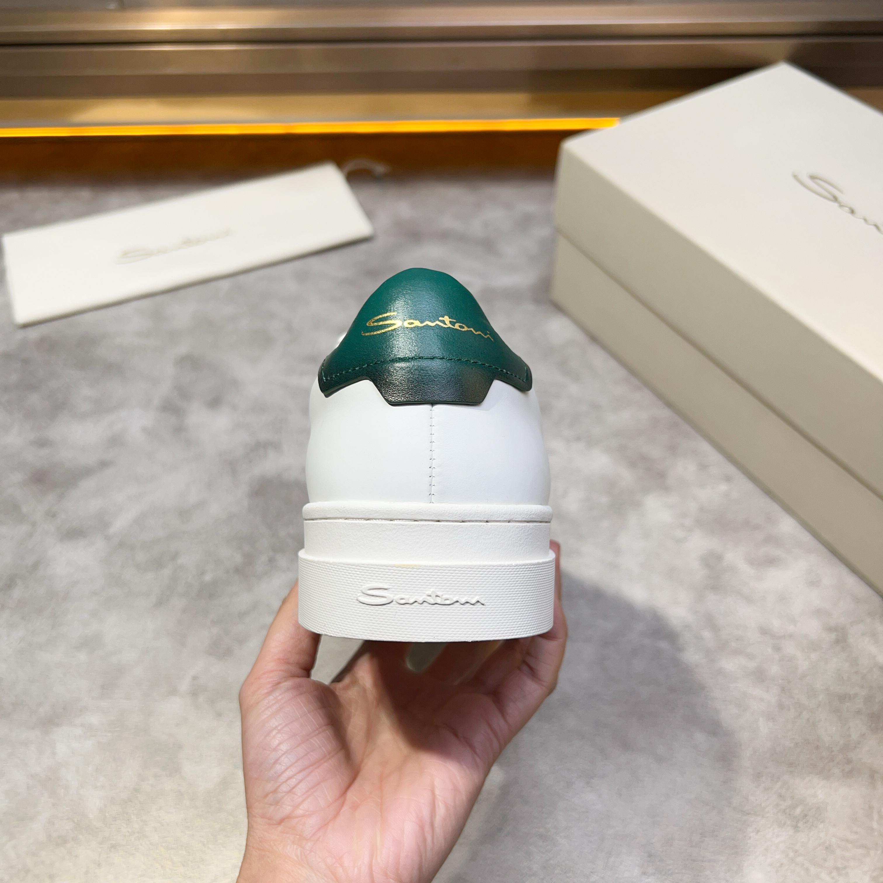 Santoni Men's White Leather Sneaker with Green Accent - Italian Craftsmanship 6 a1741780534678 6758