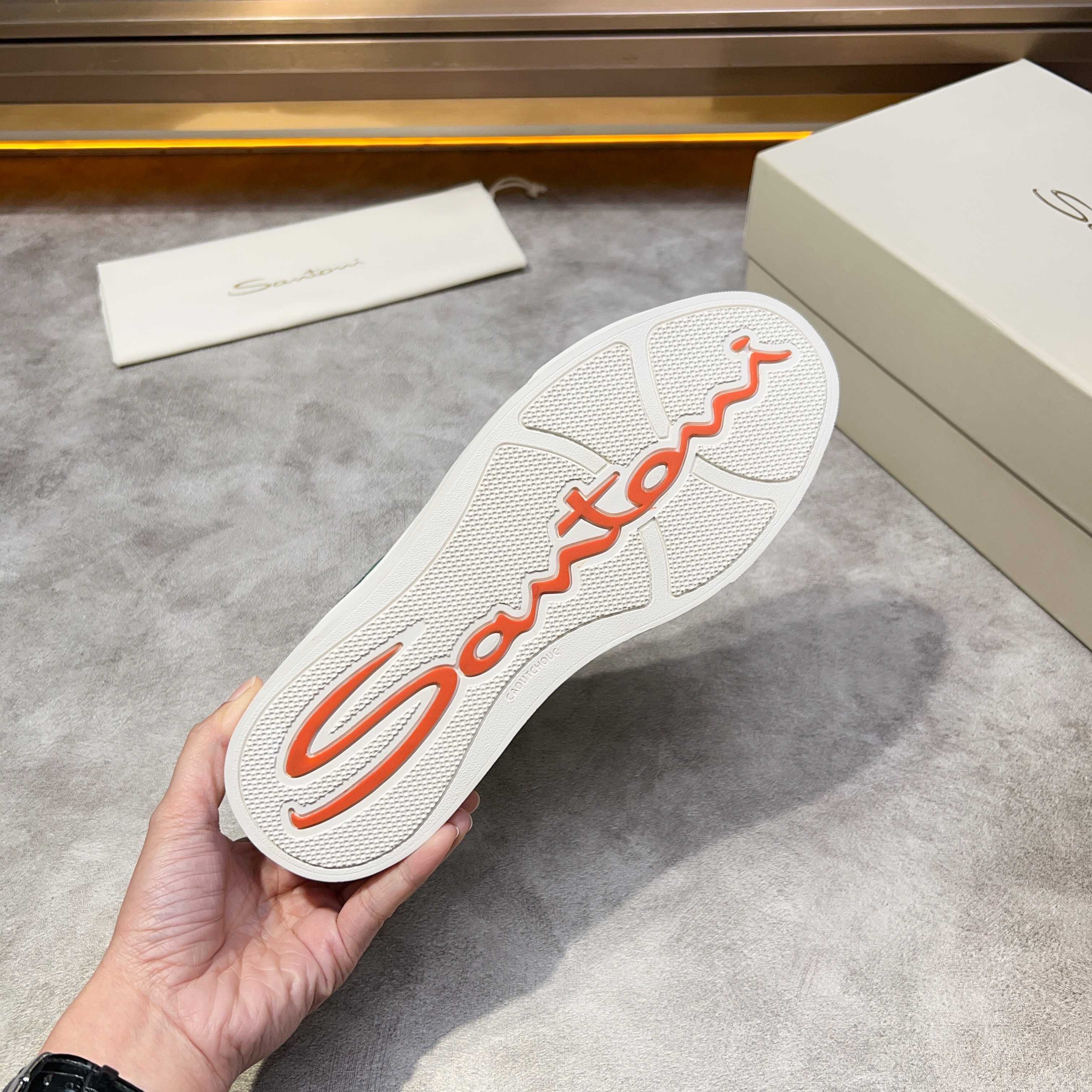 Santoni Men's White Leather Sneaker with Green Accent - Italian Craftsmanship 5 a1741780535093 0878