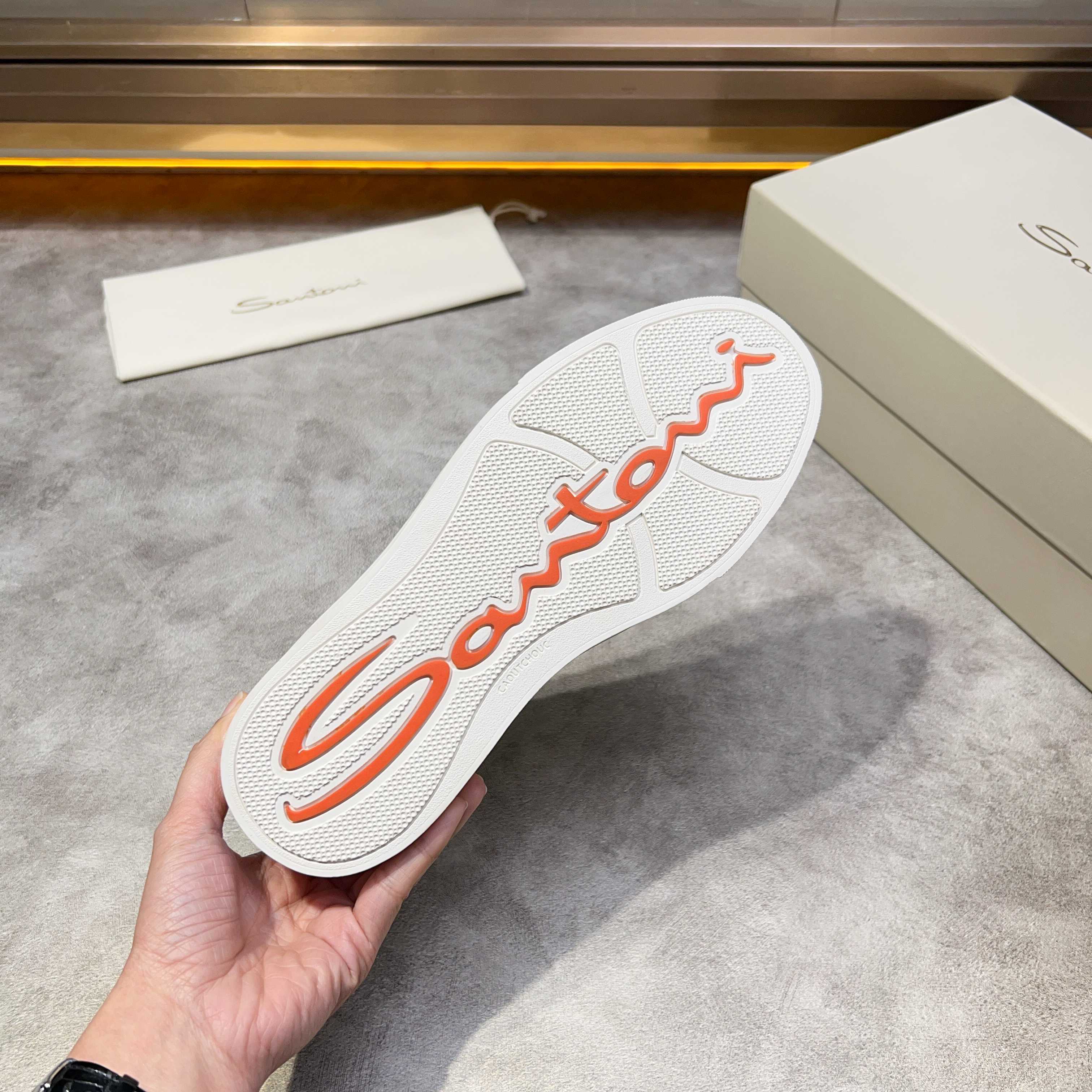 Santoni Men's White Leather Sneakers with Brown Accents, Sizes 39-44 5 a1741780550653 4085