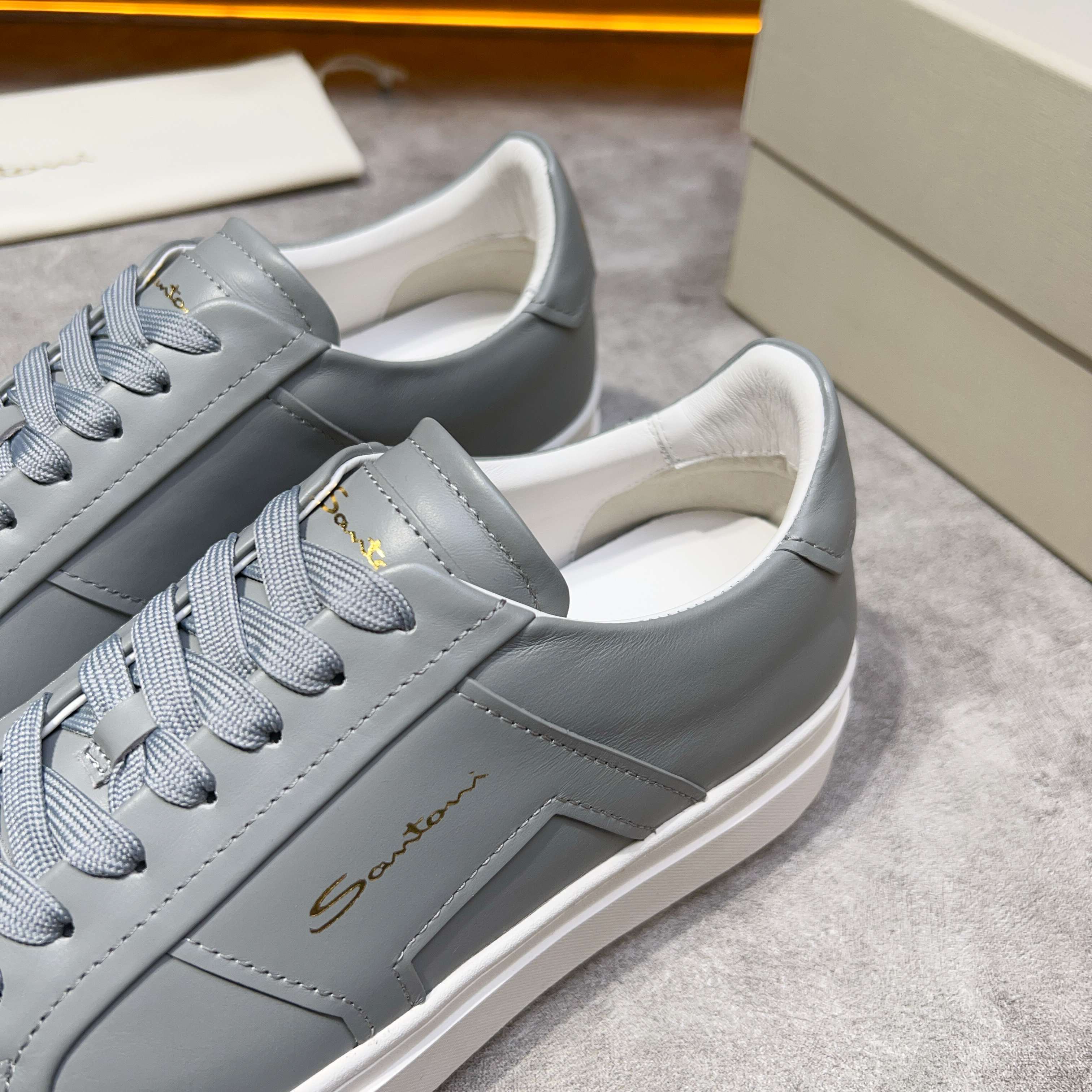 Santoni Italian Leather Sneakers, Handmade Calfskin Shoes for Men, Size 39-44 4 a1741780681581 2382