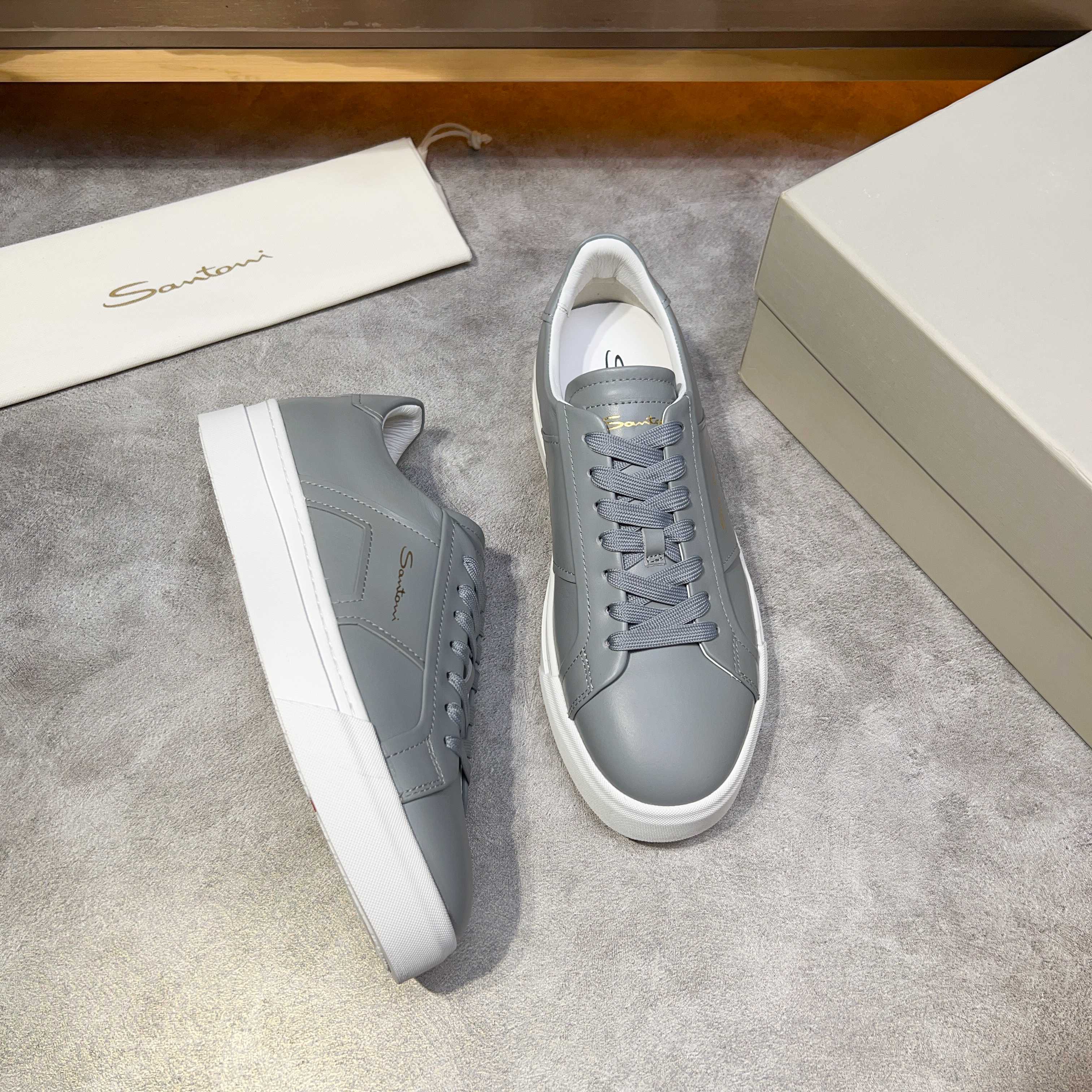 Santoni Italian Leather Sneakers, Handmade Calfskin Shoes for Men, Size 39-44 3 a1741780682304 1774