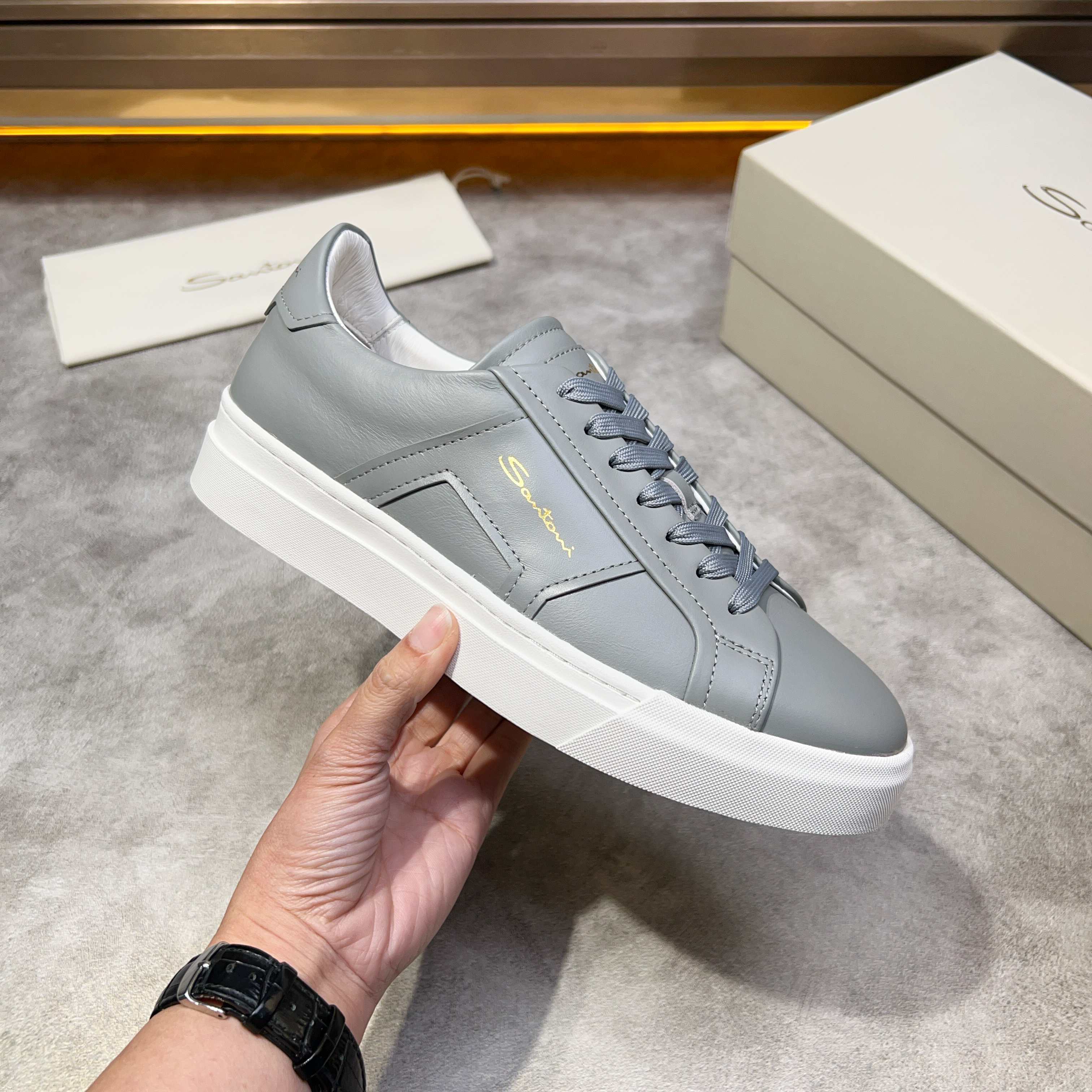 Santoni Italian Leather Sneakers, Handmade Calfskin Shoes for Men, Size 39-44 7 a1741780684754 7833