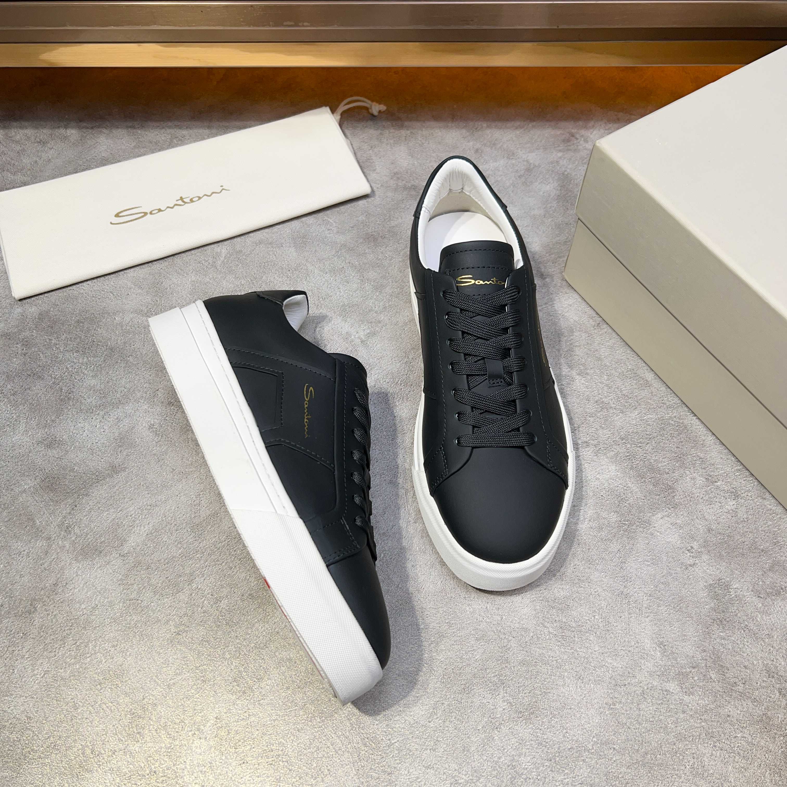 Santoni Men's Black Leather Low-Top Sneakers - Italian Craftsmanship 3 a1741780708069 1421