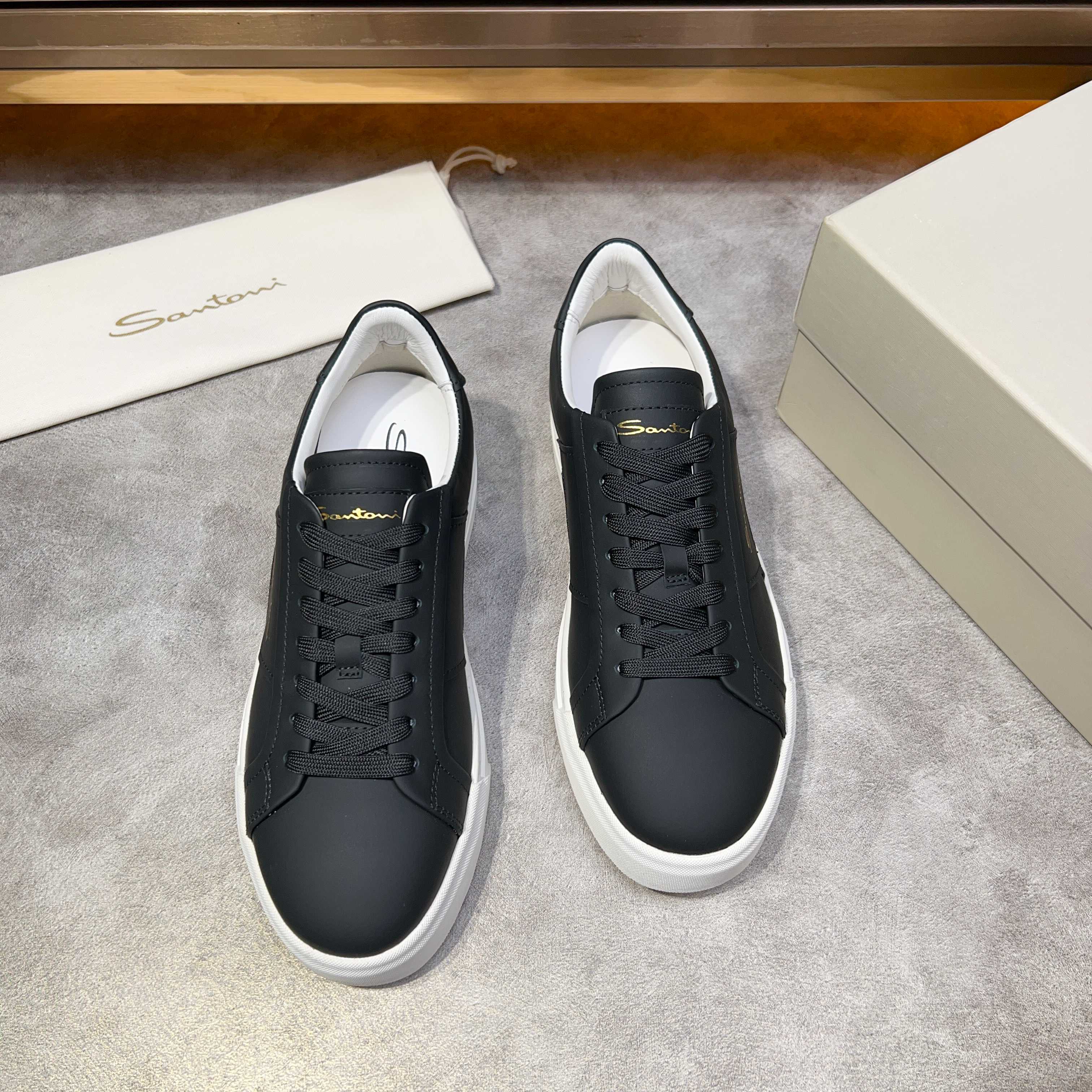 Santoni Men's Black Leather Low-Top Sneakers - Italian Craftsmanship 10 a1741780739268 1300