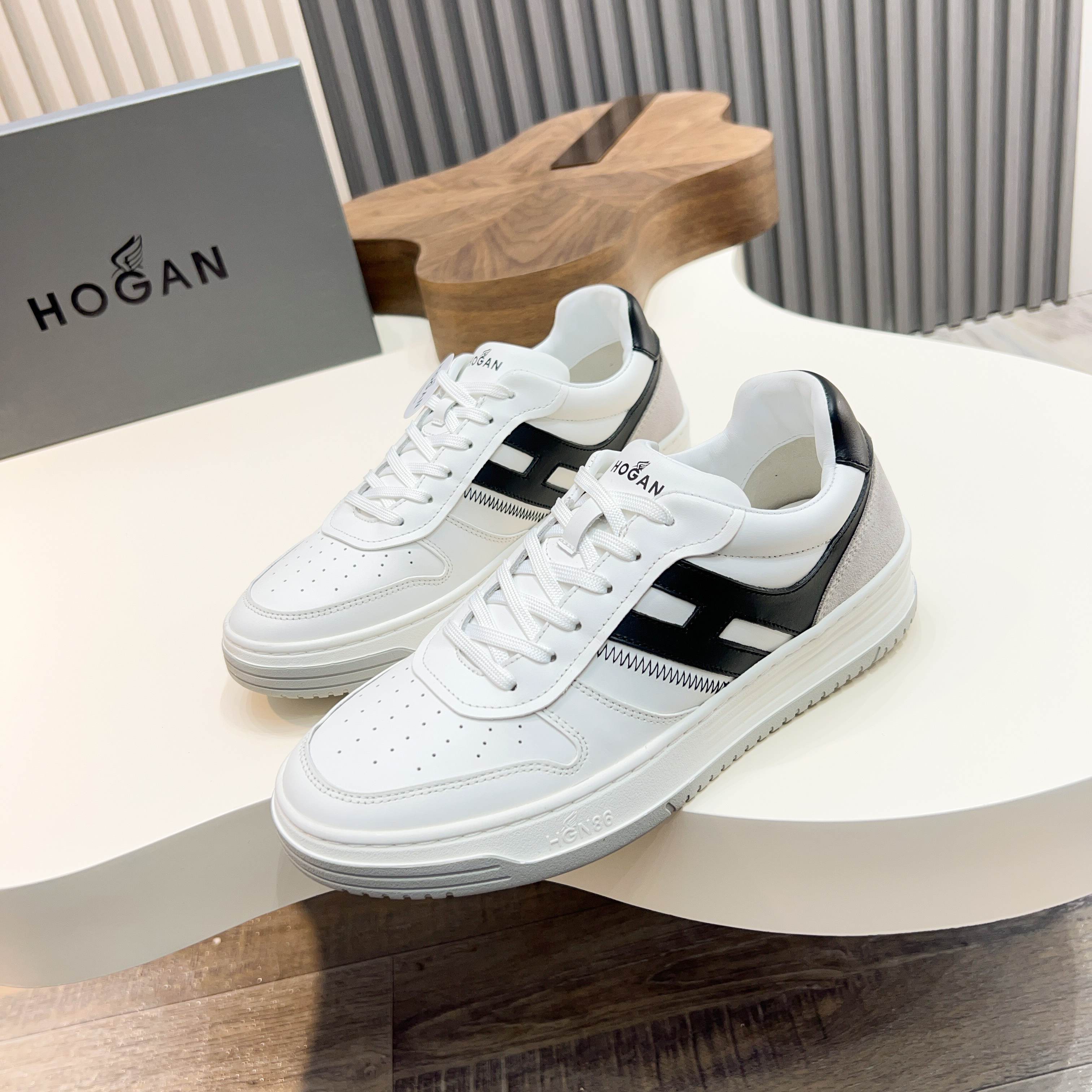 Hogan H630 Series White Leather Sneakers with Black 'H' Logo