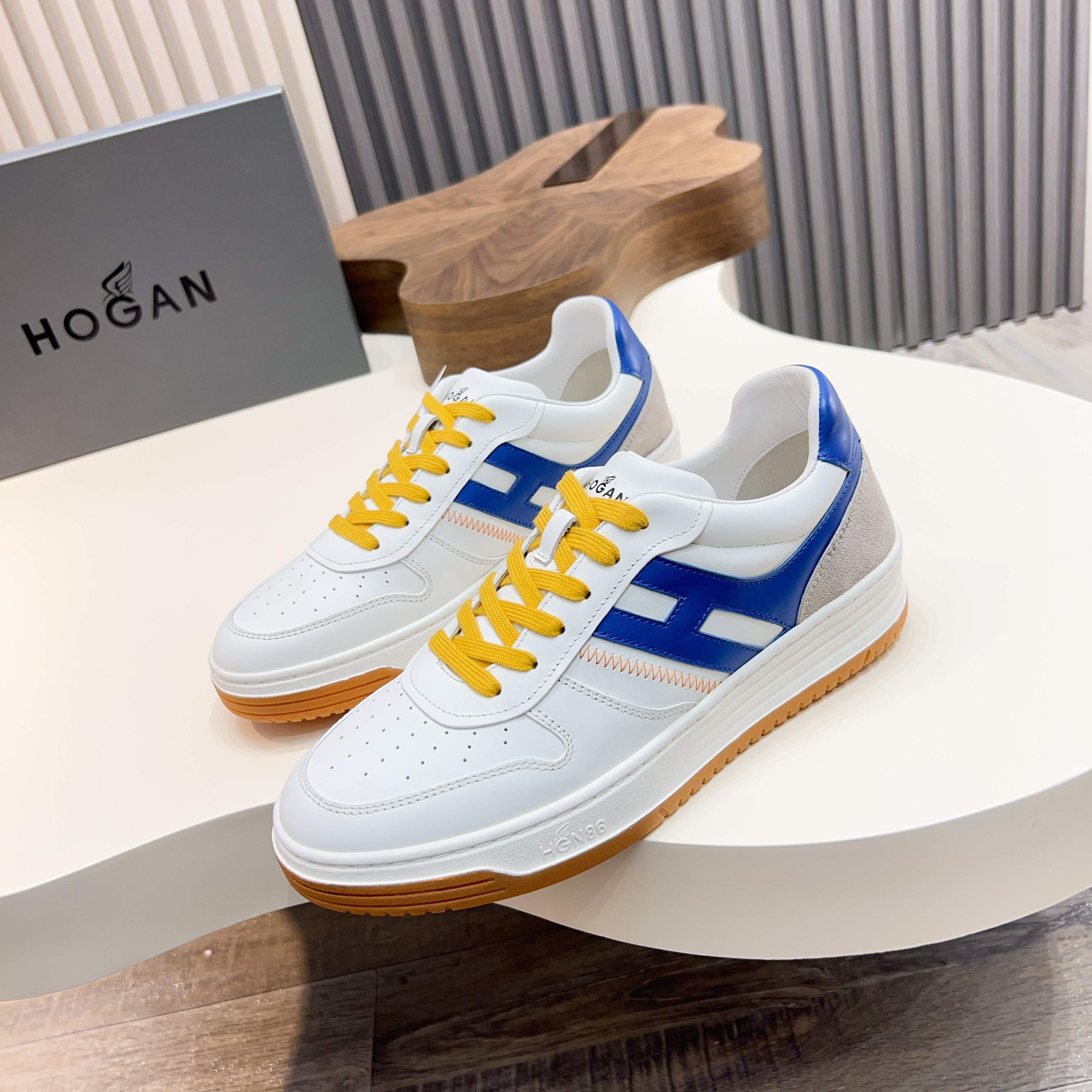 Hogan H630 Series Men's White & Blue Leather Sneakers - Retro Style