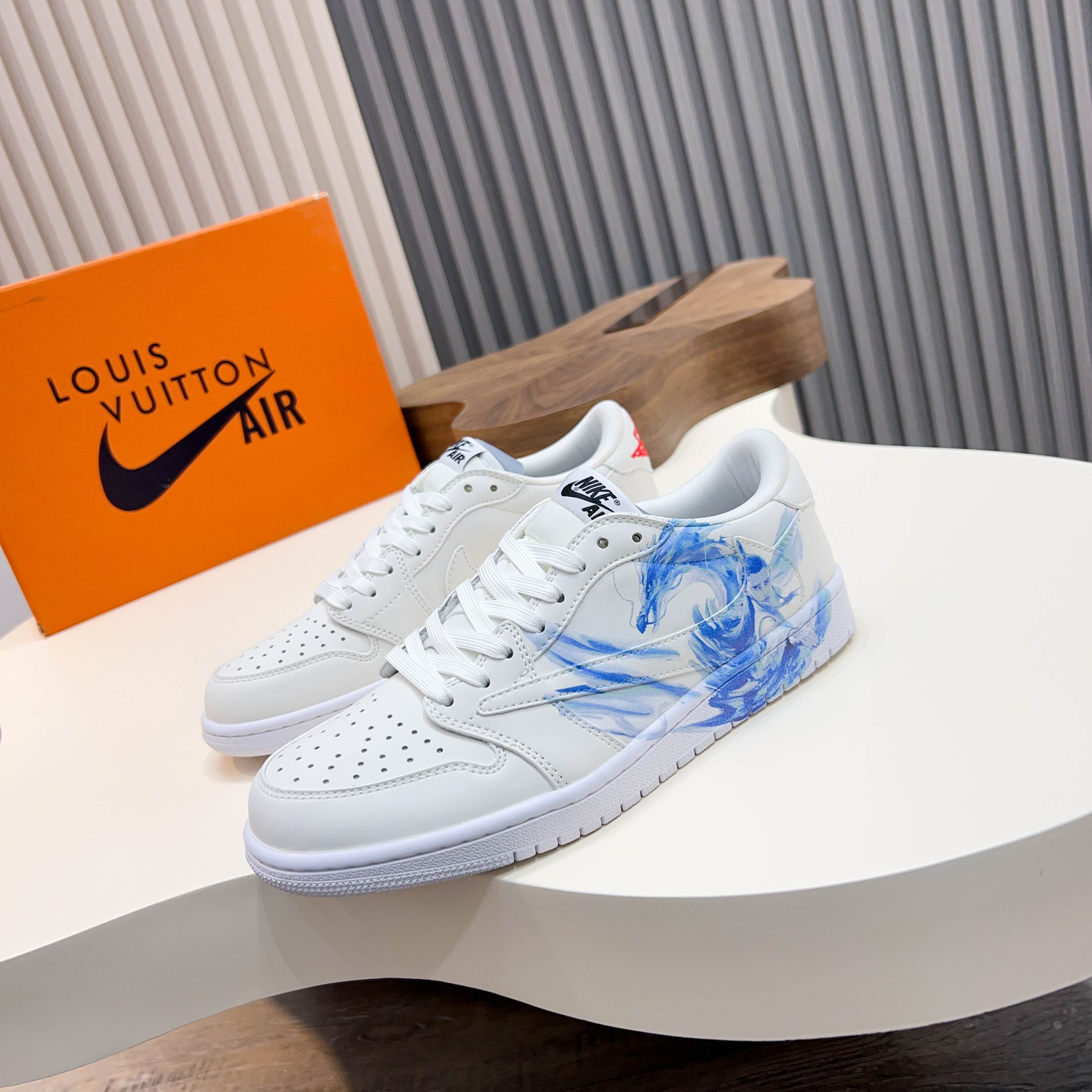 L.v x Nike Low-Top Sneakers Leather White Designer Shoes Size 39-44