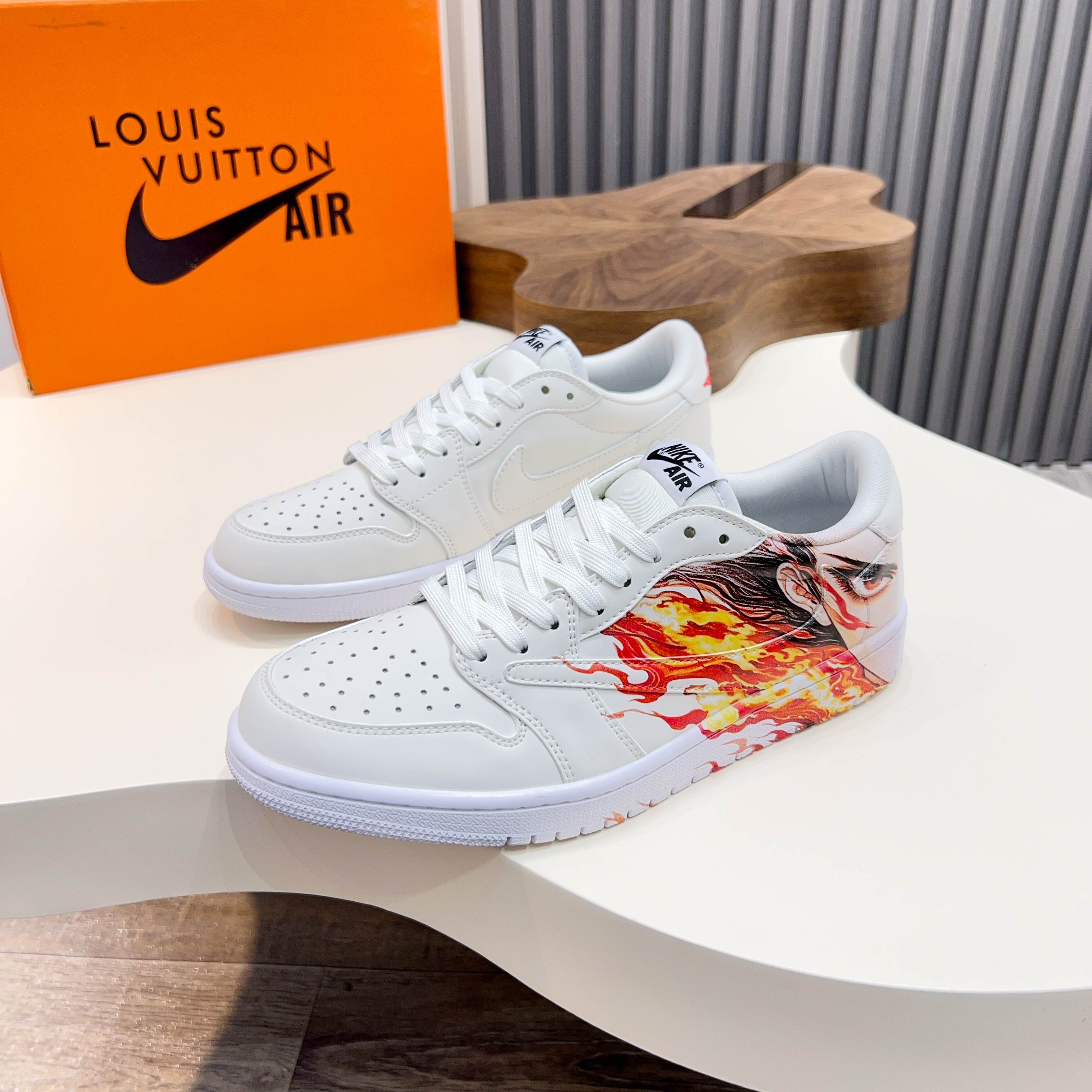 L.v x Nike Low-Top Leather Sneakers with Anime Print