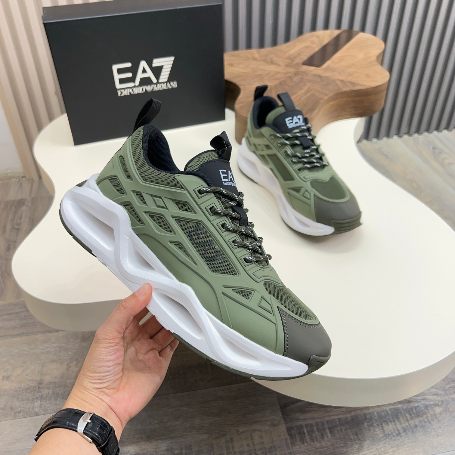 Emporio Armani Men's Olive Green Sneakers with White Sole, Sizes 39-44 3 a1743060808359 7044