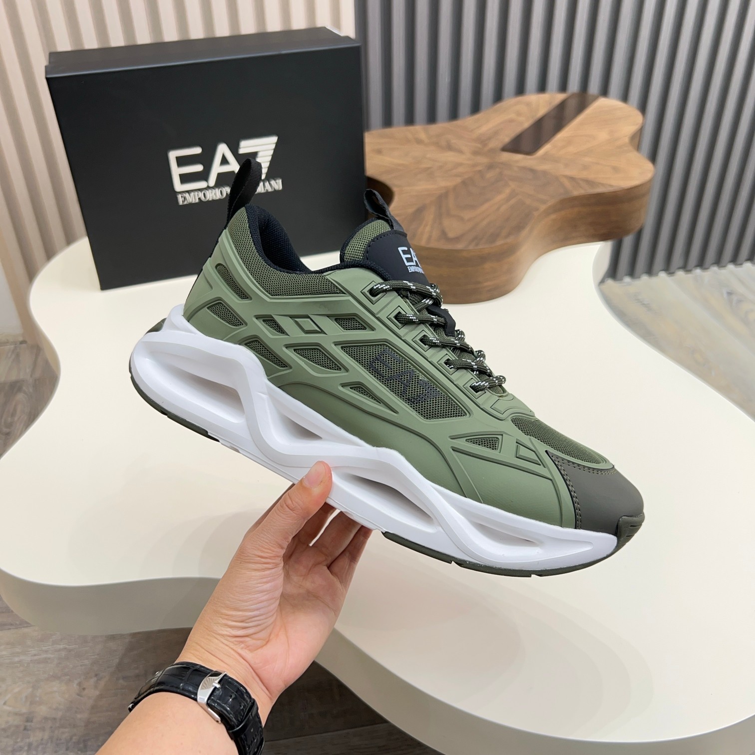 Emporio Armani Men's Olive Green Sneakers with White Sole, Sizes 39-44 5 a1743060808427 7751