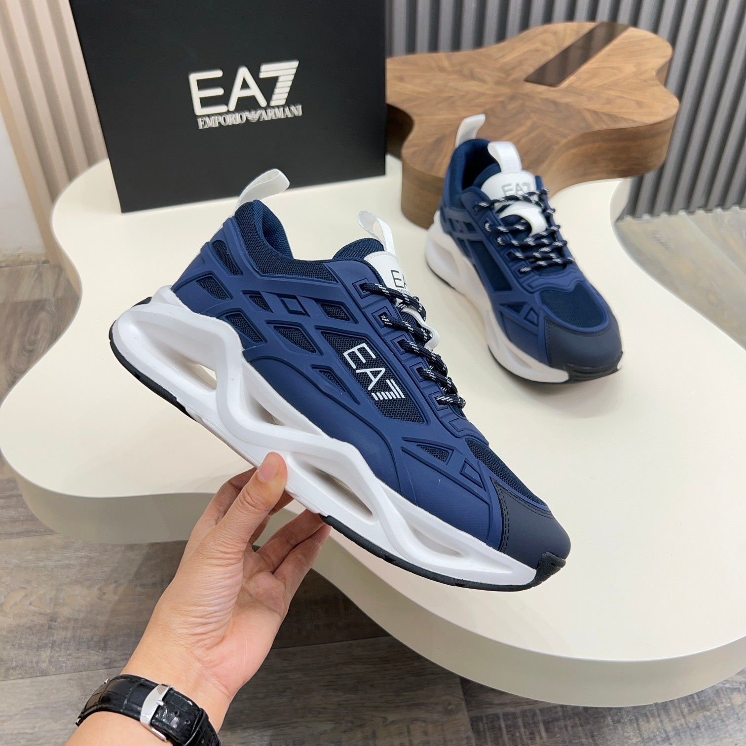 Emporio Armani Men's Blue Sneakers With White Accents - Size 39-44 3 a1743060825228 5720