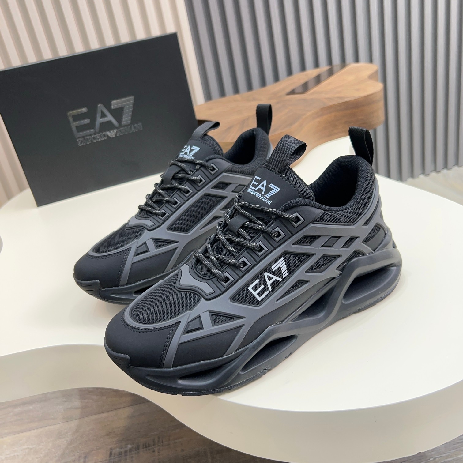 Emporio Armani EA7 Men's Black Sneakers - Imported Materials & Comfort 1 Emporio Armani EA7 Men's Black Sneakers - Imported Materials & Comfort