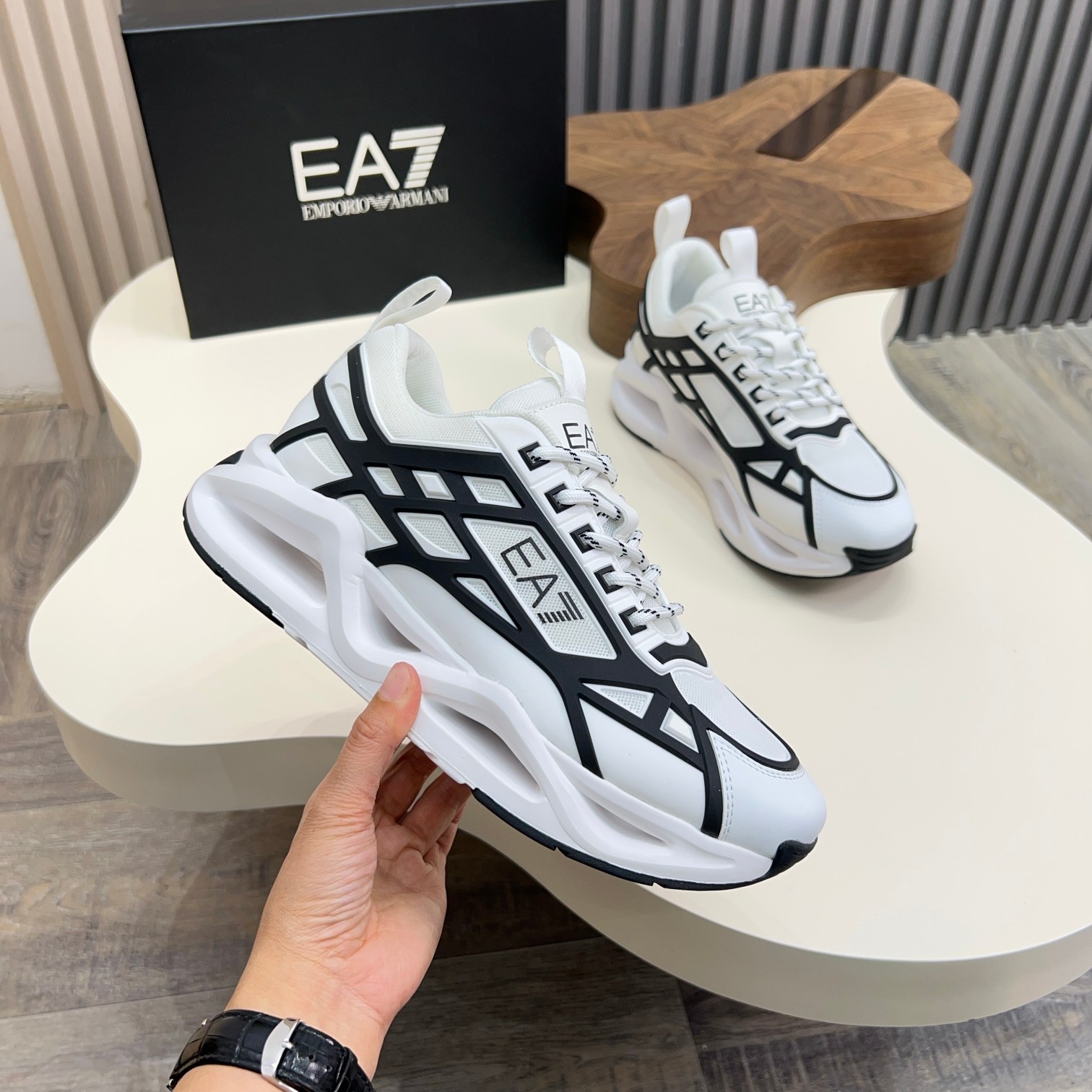 Emporio Armani Men's White & Black Designer Sneakers, Sizes 39-44 3 a1743060934728 5517