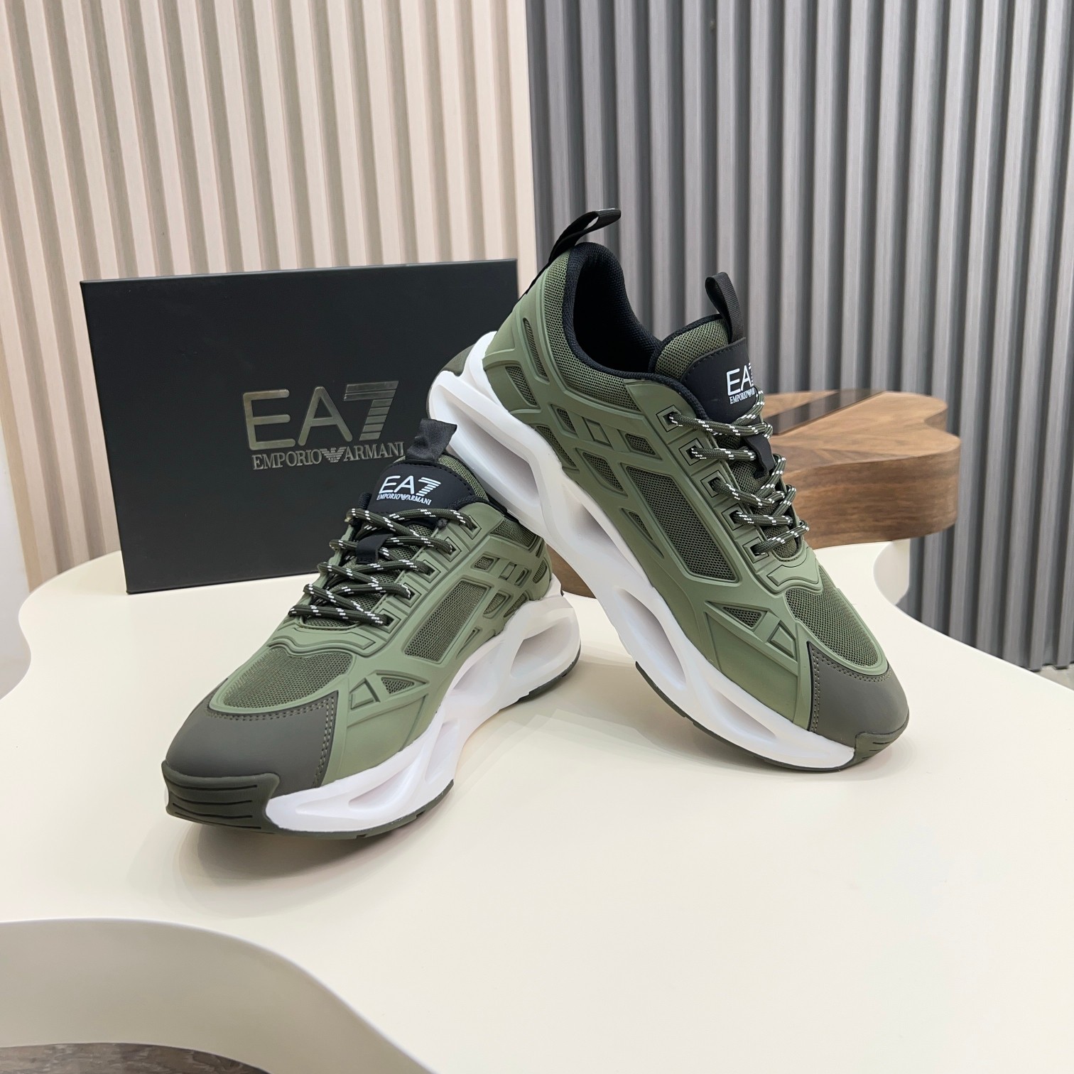 Emporio Armani Men's Olive Green Sneakers with White Sole, Sizes 39-44 10 a1743061001167 8610