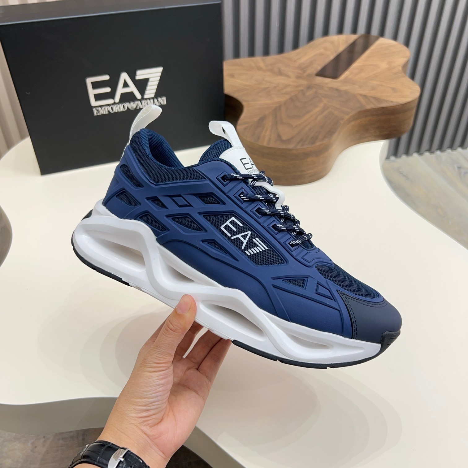 Emporio Armani Men's Blue Sneakers With White Accents - Size 39-44 11 a1743061067497 0152