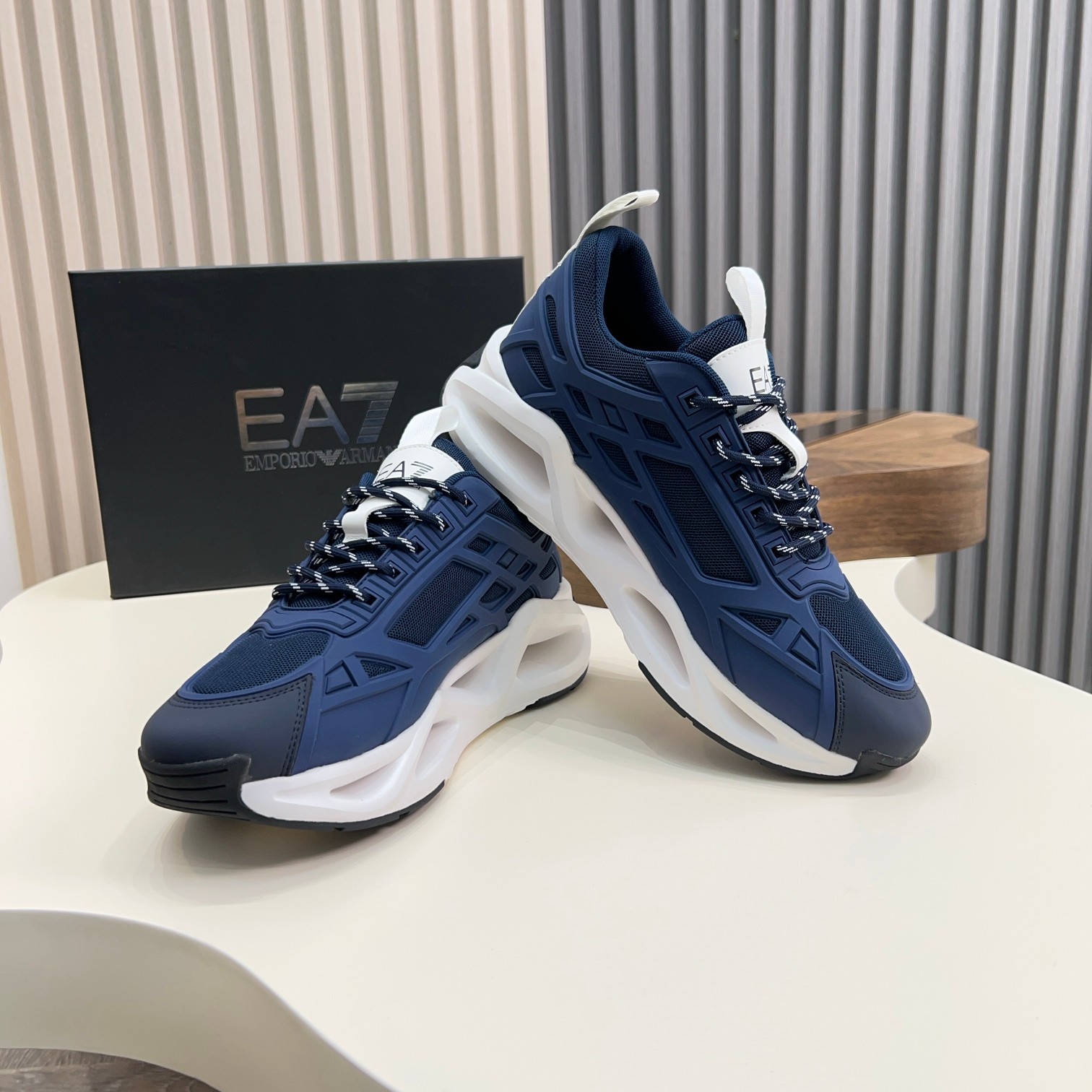 Emporio Armani Men's Blue Sneakers With White Accents - Size 39-44 9 a1743061067614 3664
