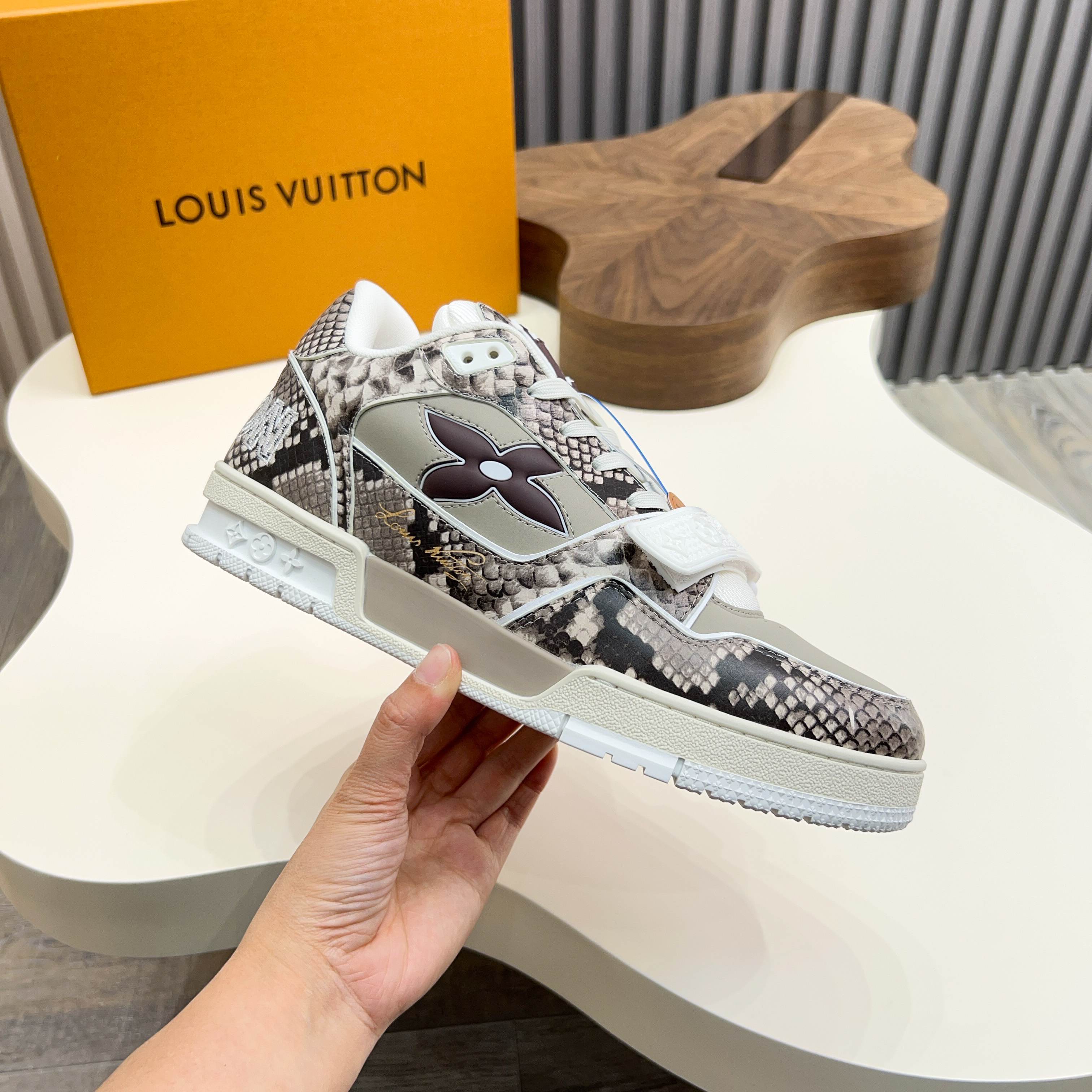 Louis Vuitton Trainer Sneaker in Monogram Embossed Leather 5 a1743229953079 7844