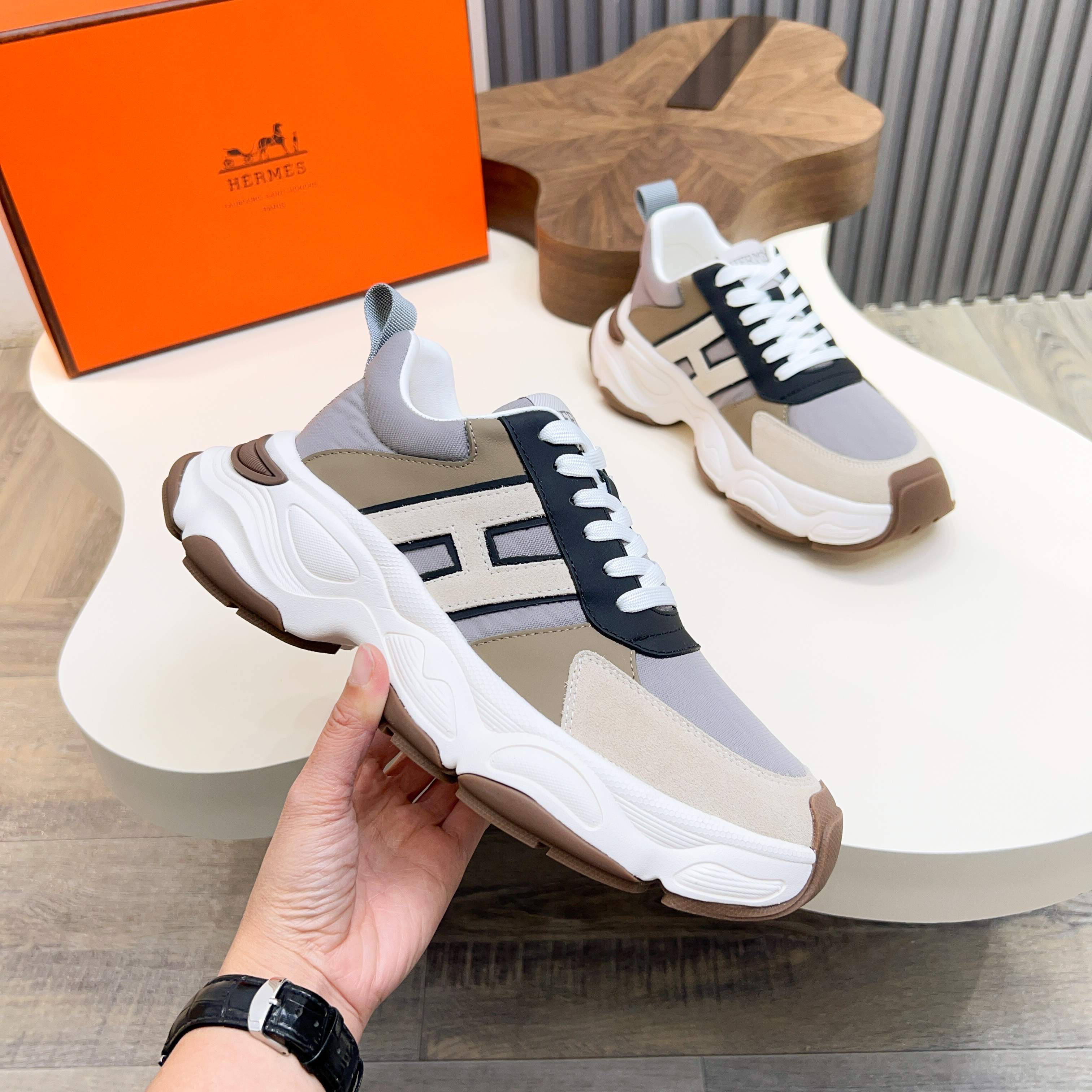 Hermès Haru Chunky Sole Sneakers in Calfskin & Canvas, Colorblock Design 3 a1743470368932 2835