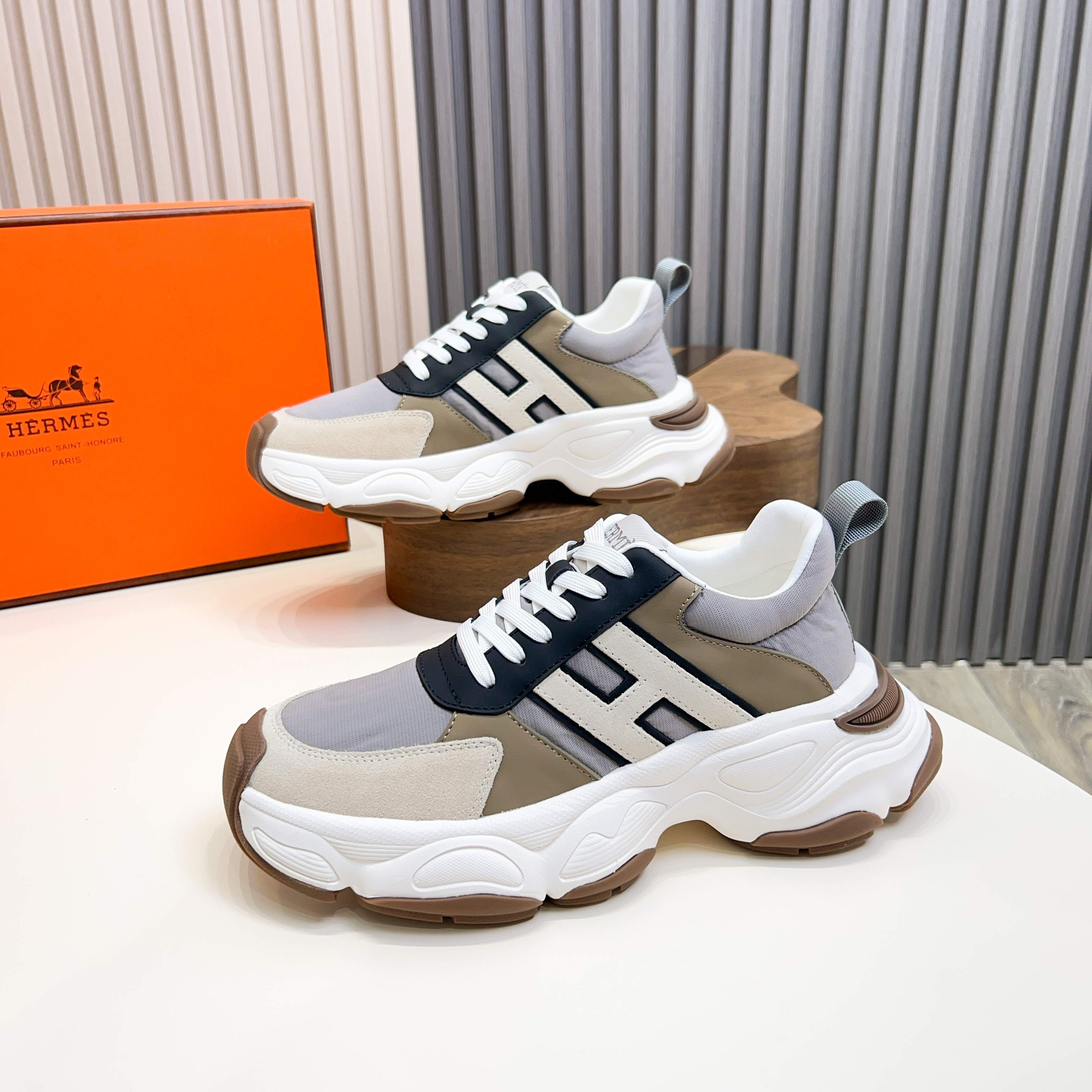 Hermès Haru Chunky Sole Sneakers in Calfskin & Canvas, Colorblock Design 2 a1743470369181 8313