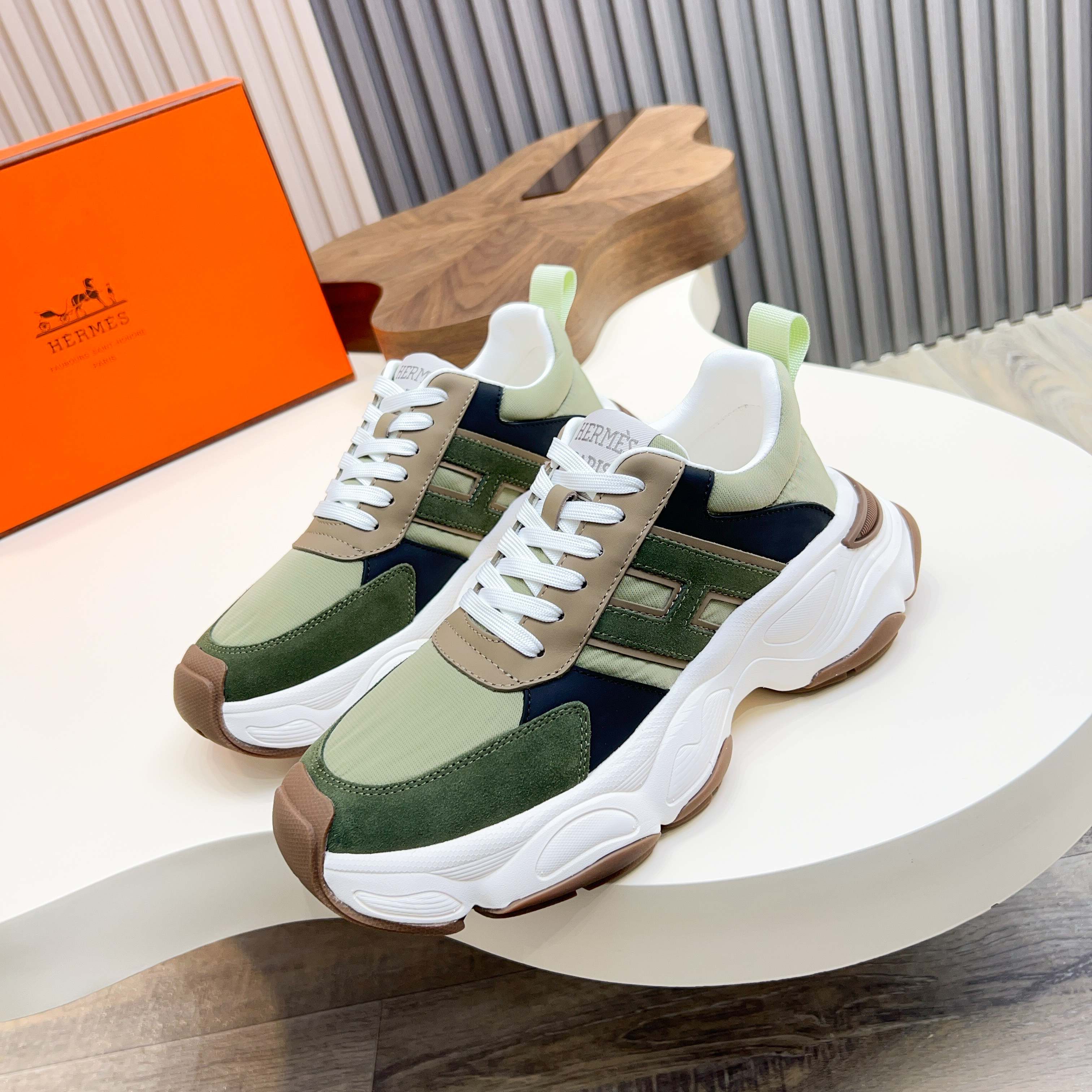 Hermes Haru Color Block Leather and Canvas Derby Sneakers 1 Hermes Haru Color Block Leather and Canvas Derby Sneakers