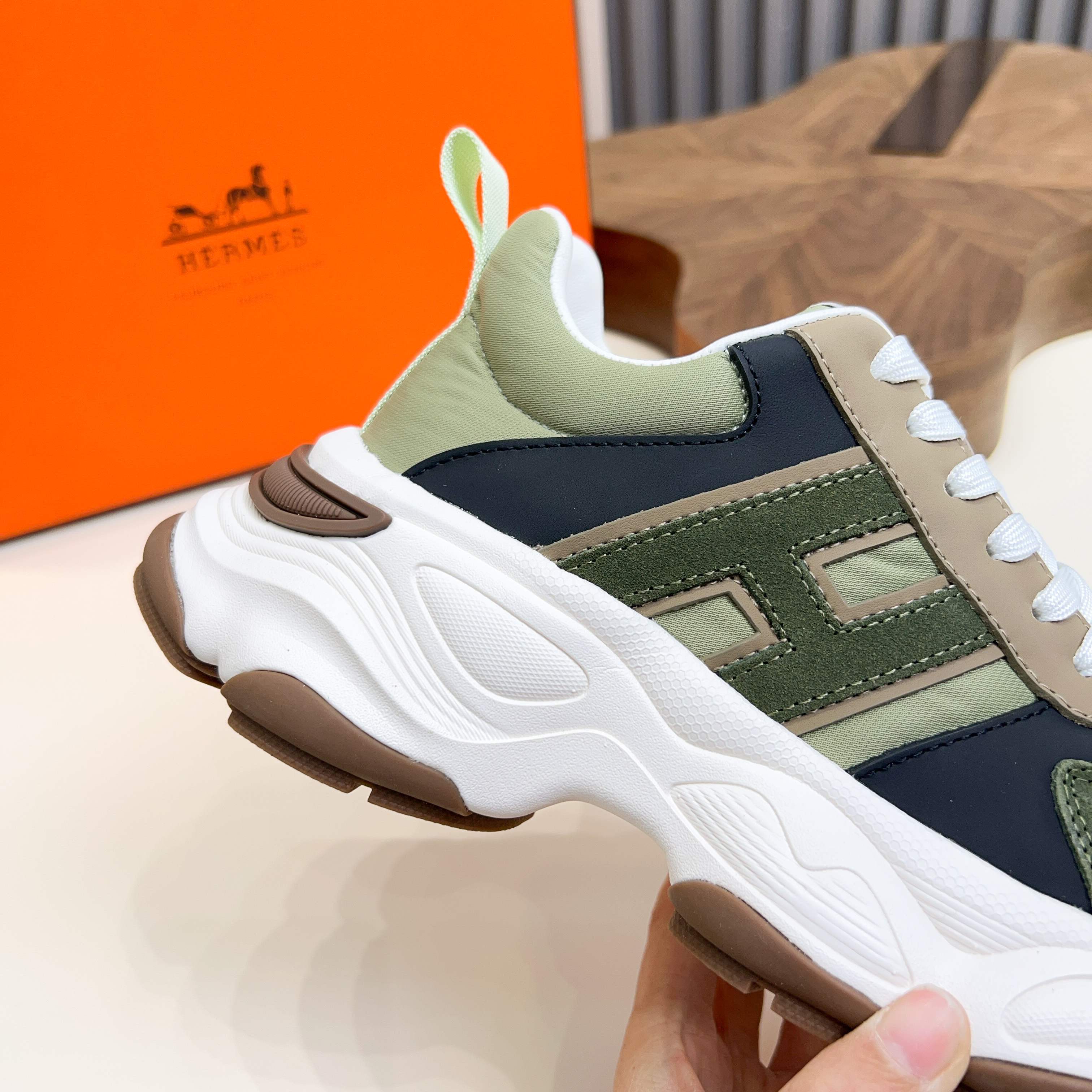 Hermes Haru Color Block Leather and Canvas Derby Sneakers 6 a1743470436072 4470