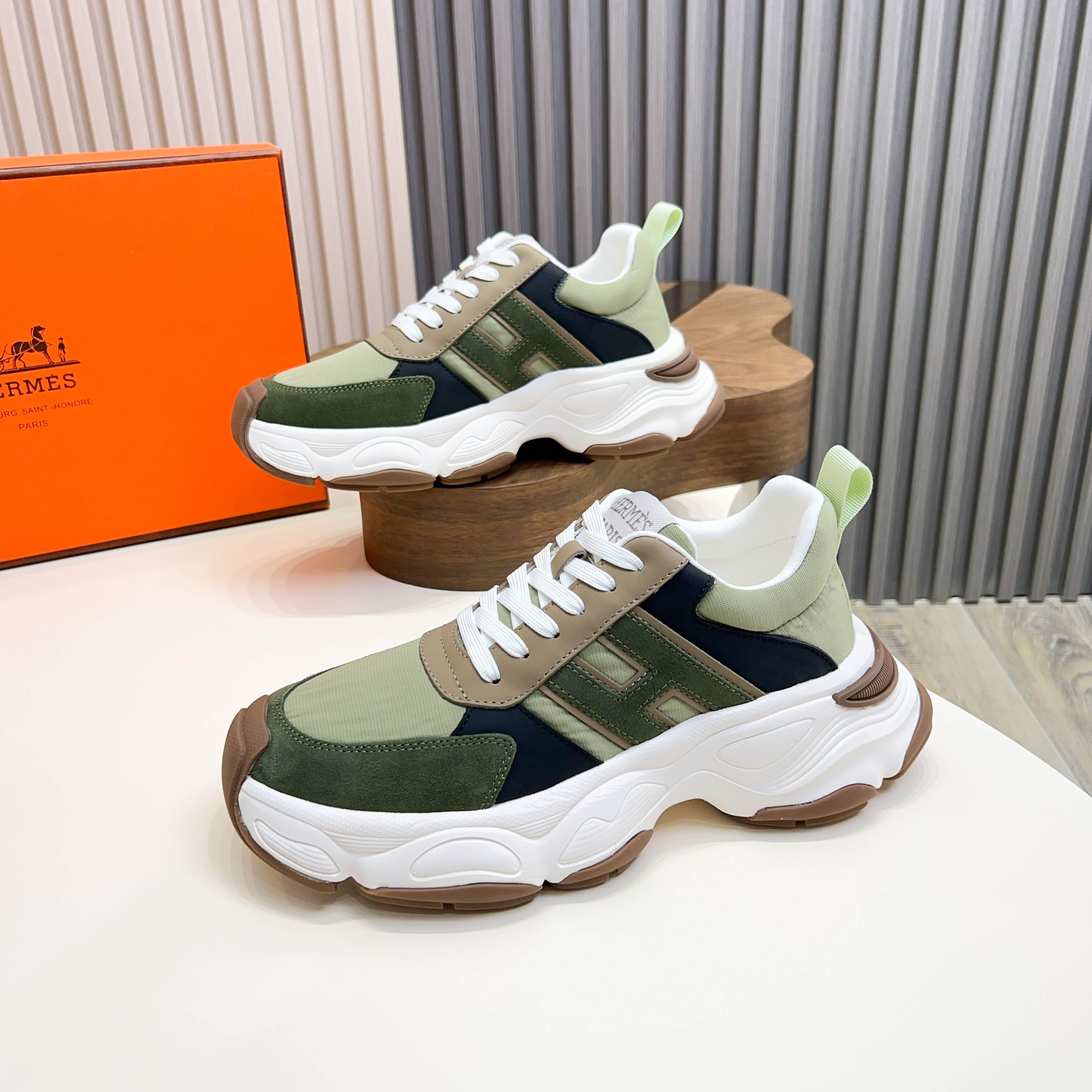 Hermes Haru Color Block Leather and Canvas Derby Sneakers 10 a1743470438888 4711