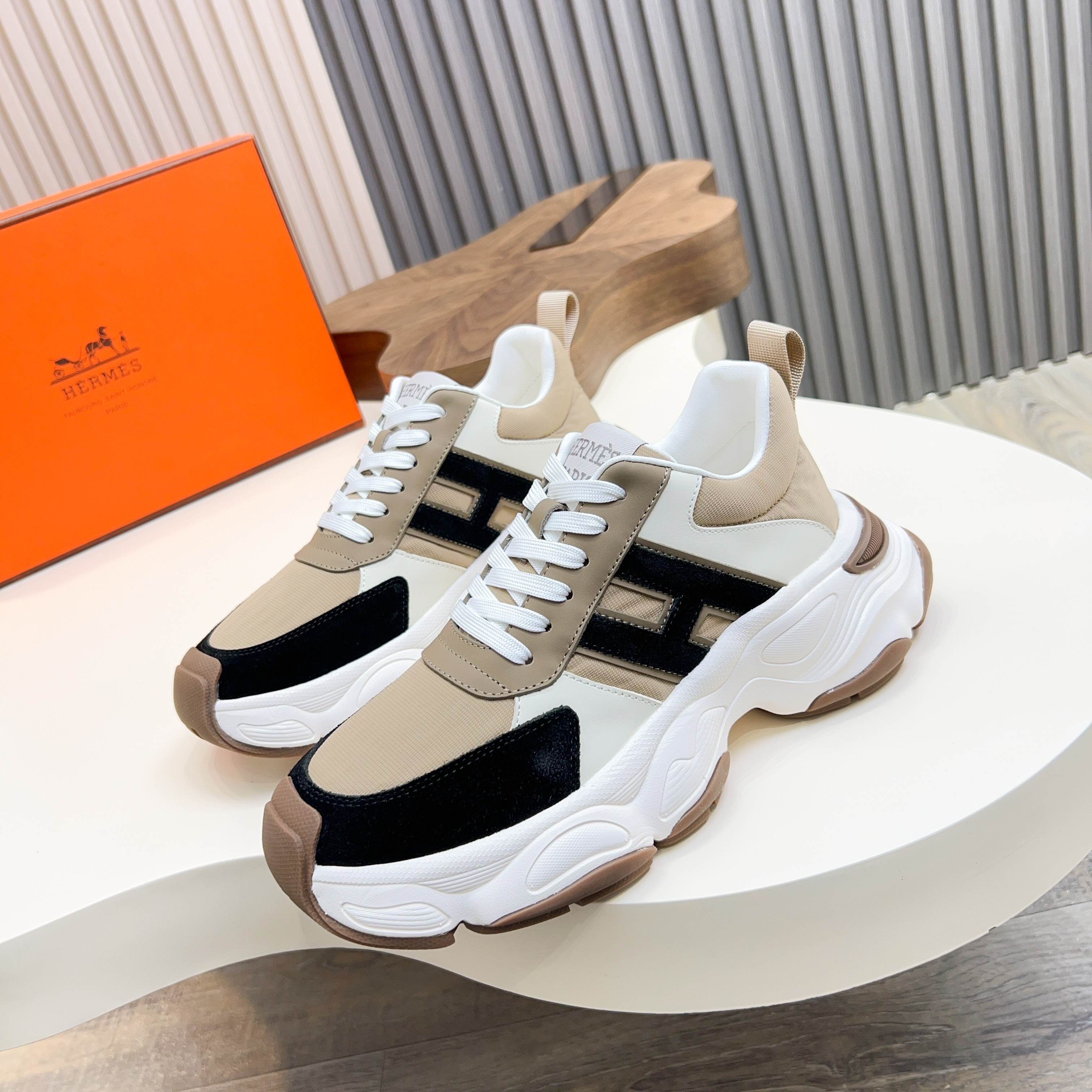 Hermès Haru Chunky Sole Sneakers in Calfskin & Canvas, Colorblock Design 2 a1743470514755 5717