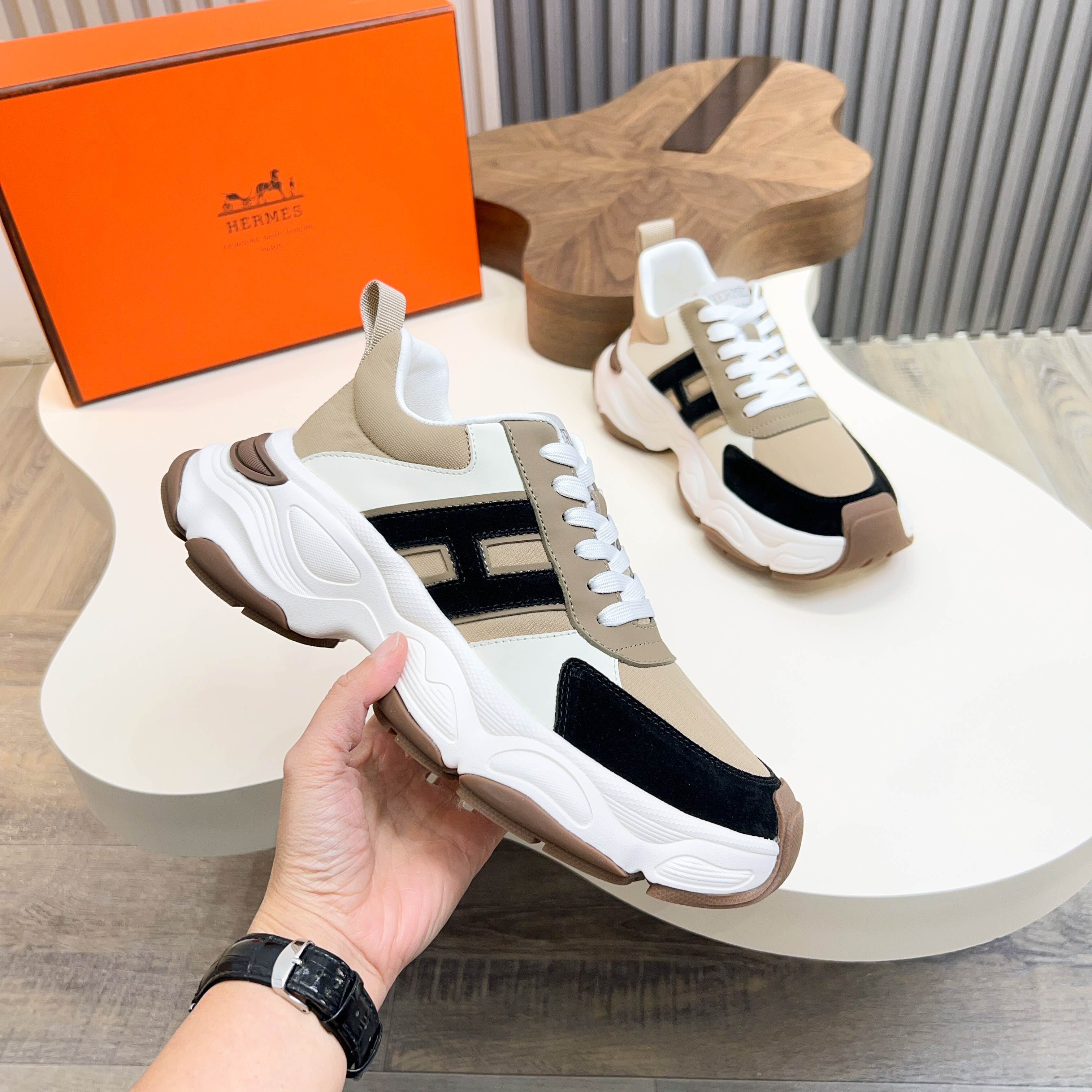Hermès Haru Chunky Sole Sneakers in Calfskin & Canvas, Colorblock Design 3 a1743470514963 7433