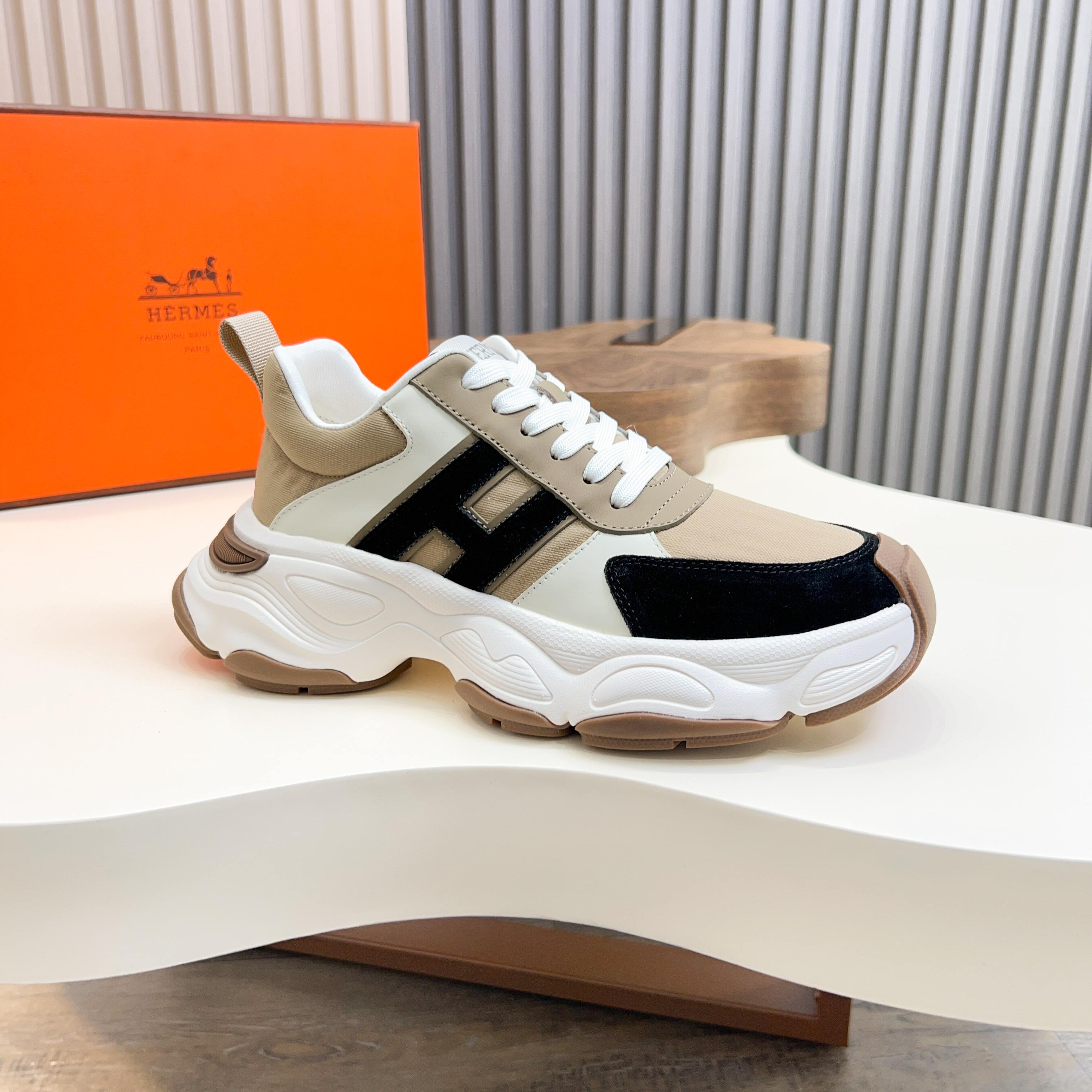 Hermès Haru Chunky Sole Sneakers in Calfskin & Canvas, Colorblock Design 7 a1743470519083 2636