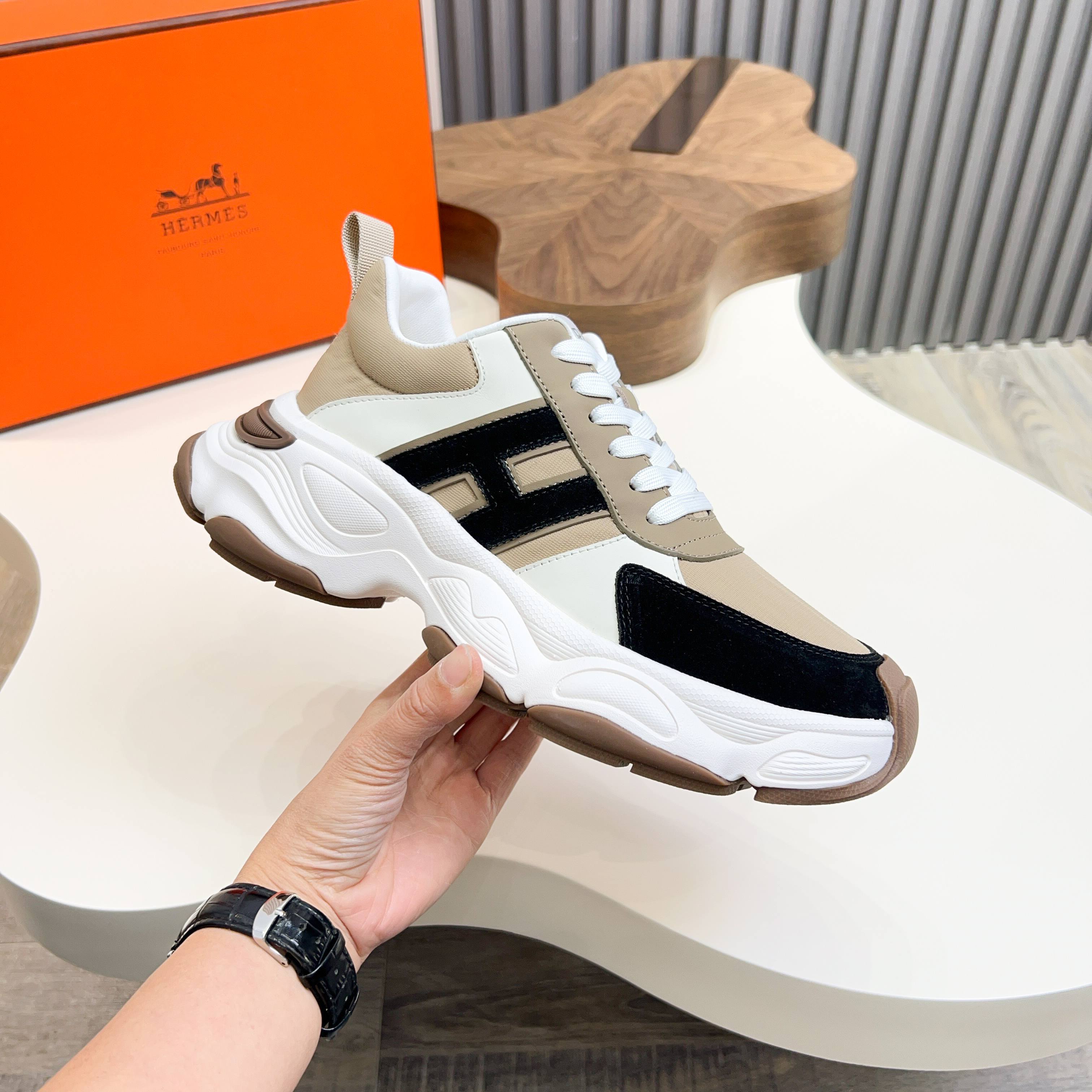Hermès Haru Chunky Sole Sneakers in Calfskin & Canvas, Colorblock Design 11 a1743470519202 3311