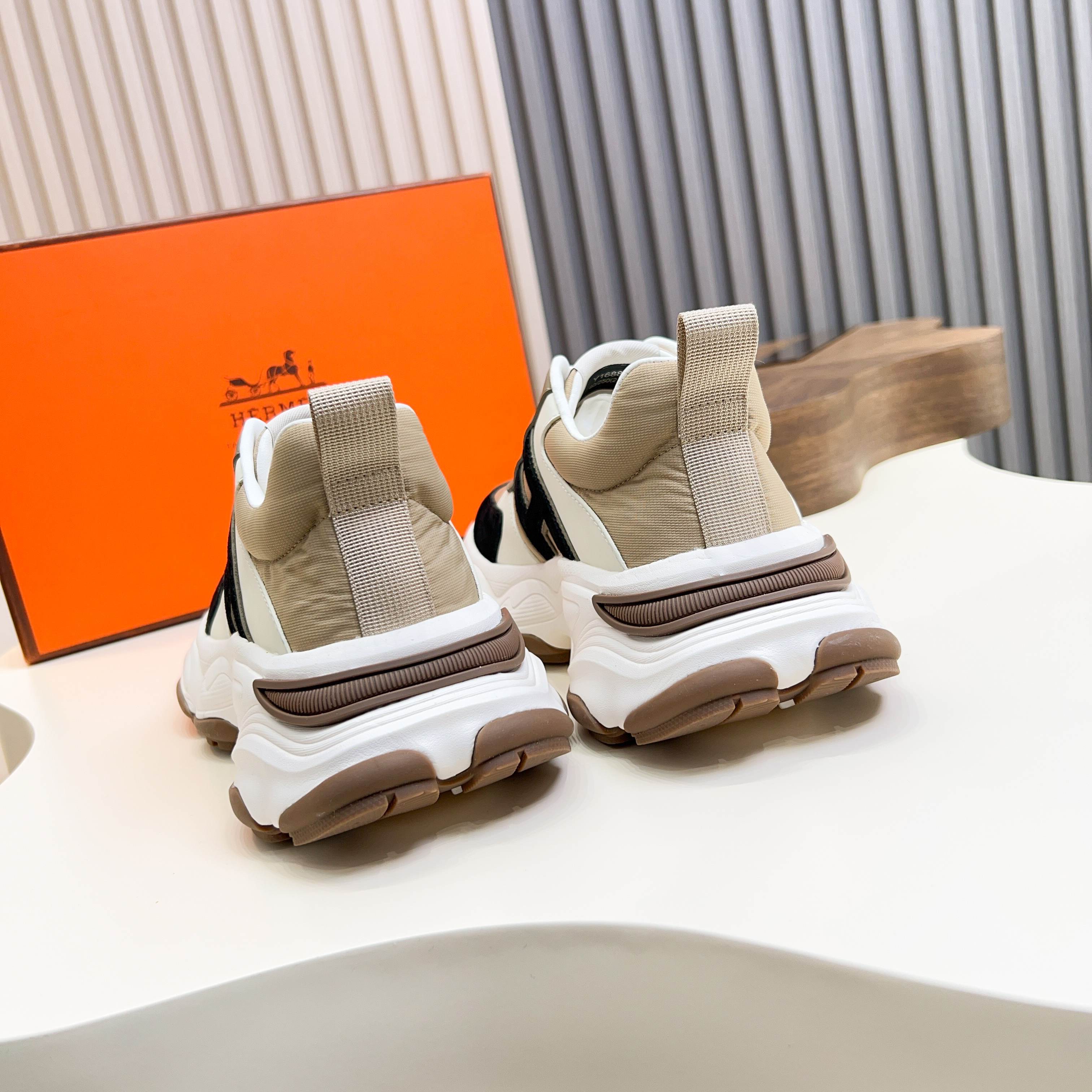 Hermès Haru Chunky Sole Sneakers in Calfskin & Canvas, Colorblock Design 9 a1743470519214 5285