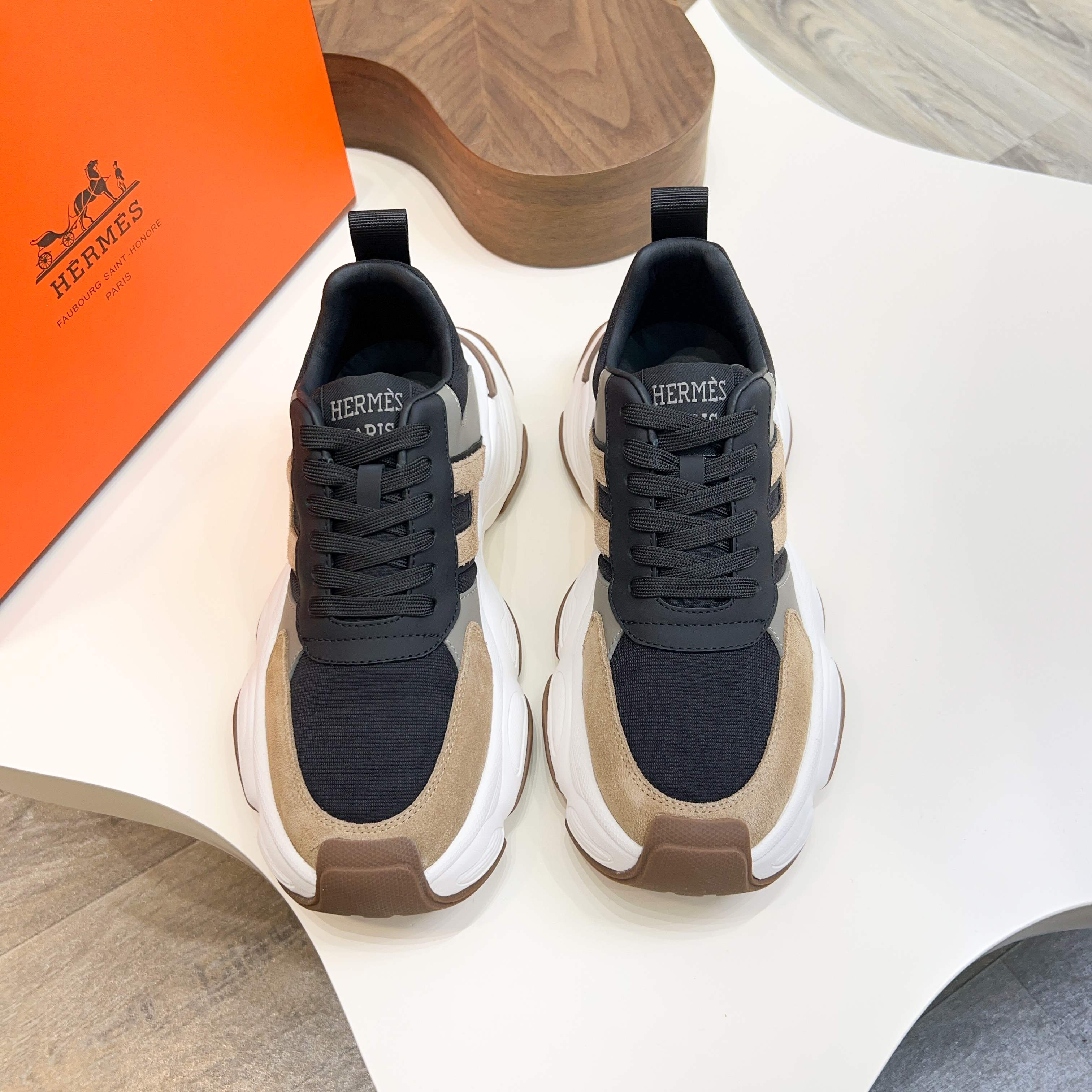 Hermes Haru Chunky Sole Derby Shoes, Calfskin Color Block Sneaker 9 a1743470537065 8278