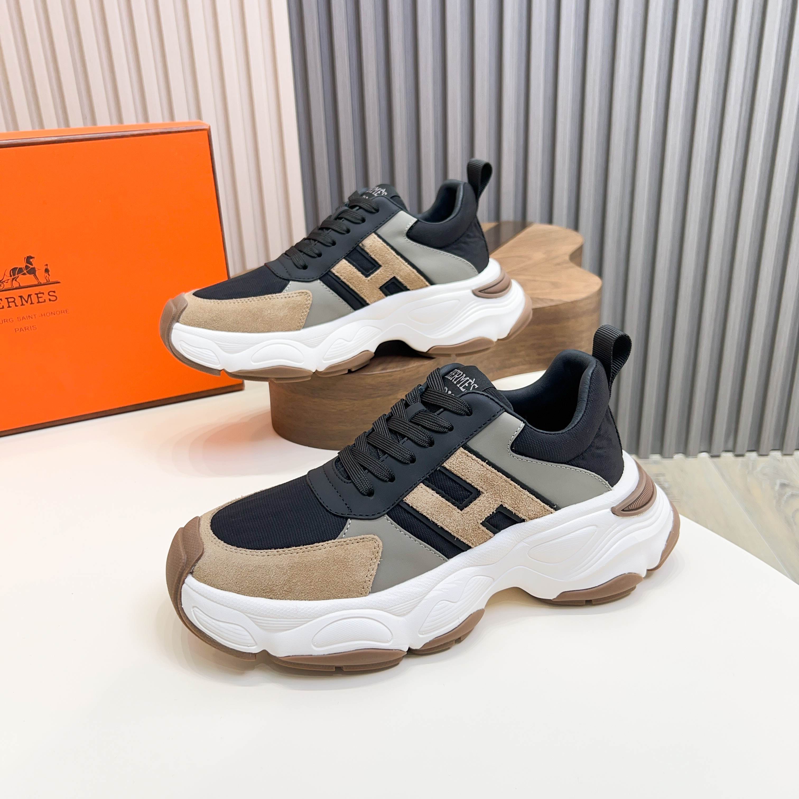 Hermes Haru Chunky Sole Derby Shoes, Calfskin Color Block Sneaker 10 a1743470537066 5035