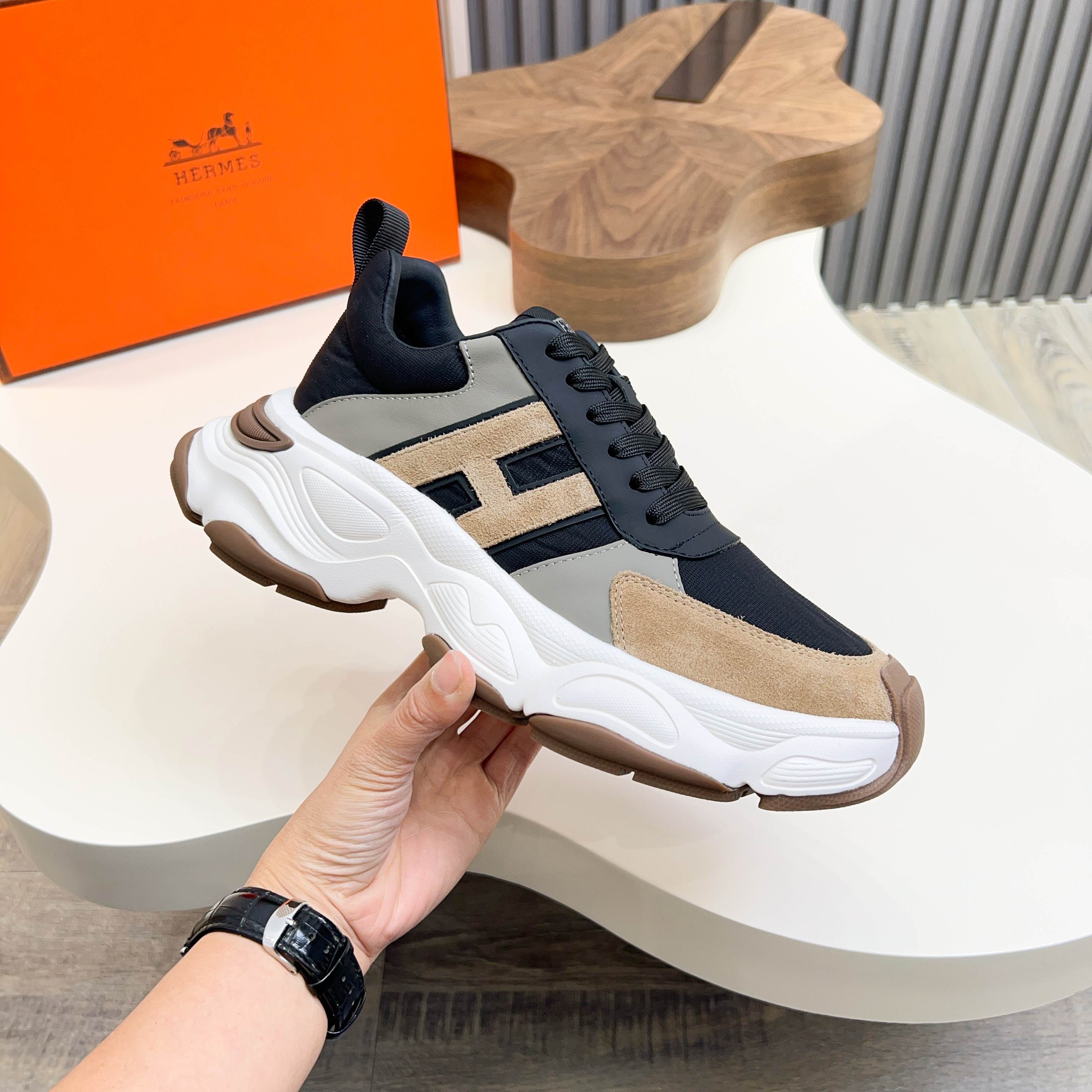 Hermes Haru Chunky Sole Derby Shoes, Calfskin Color Block Sneaker 11 a1743470537129 3077